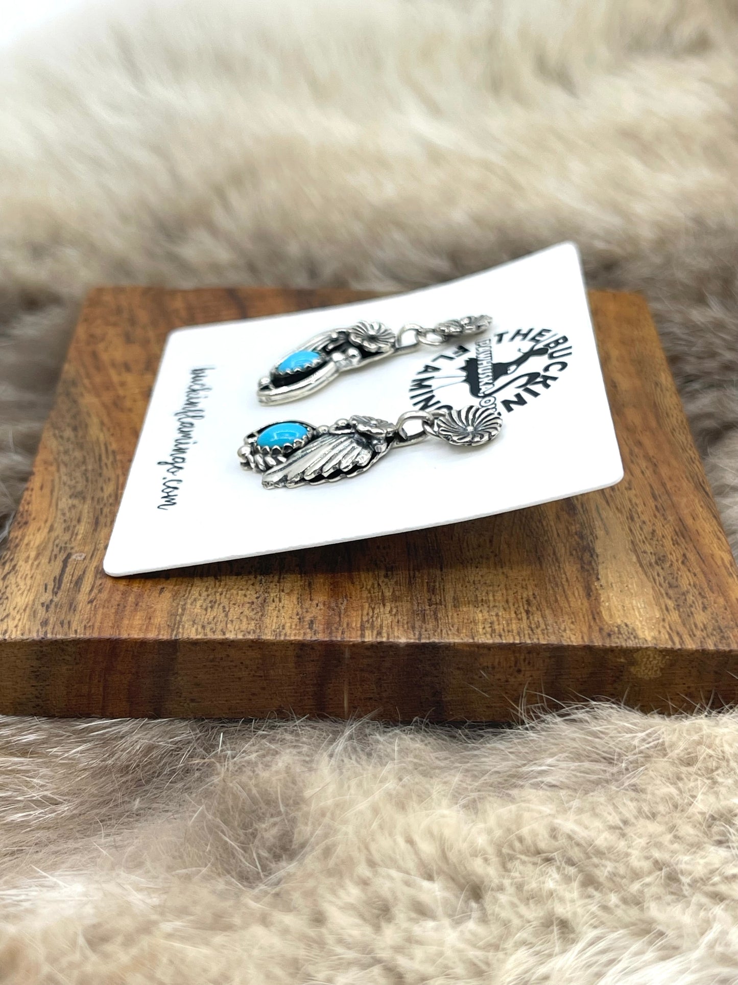 Flower Post Dangle Earrings W/Turquoise by Verley Betone, Navajo