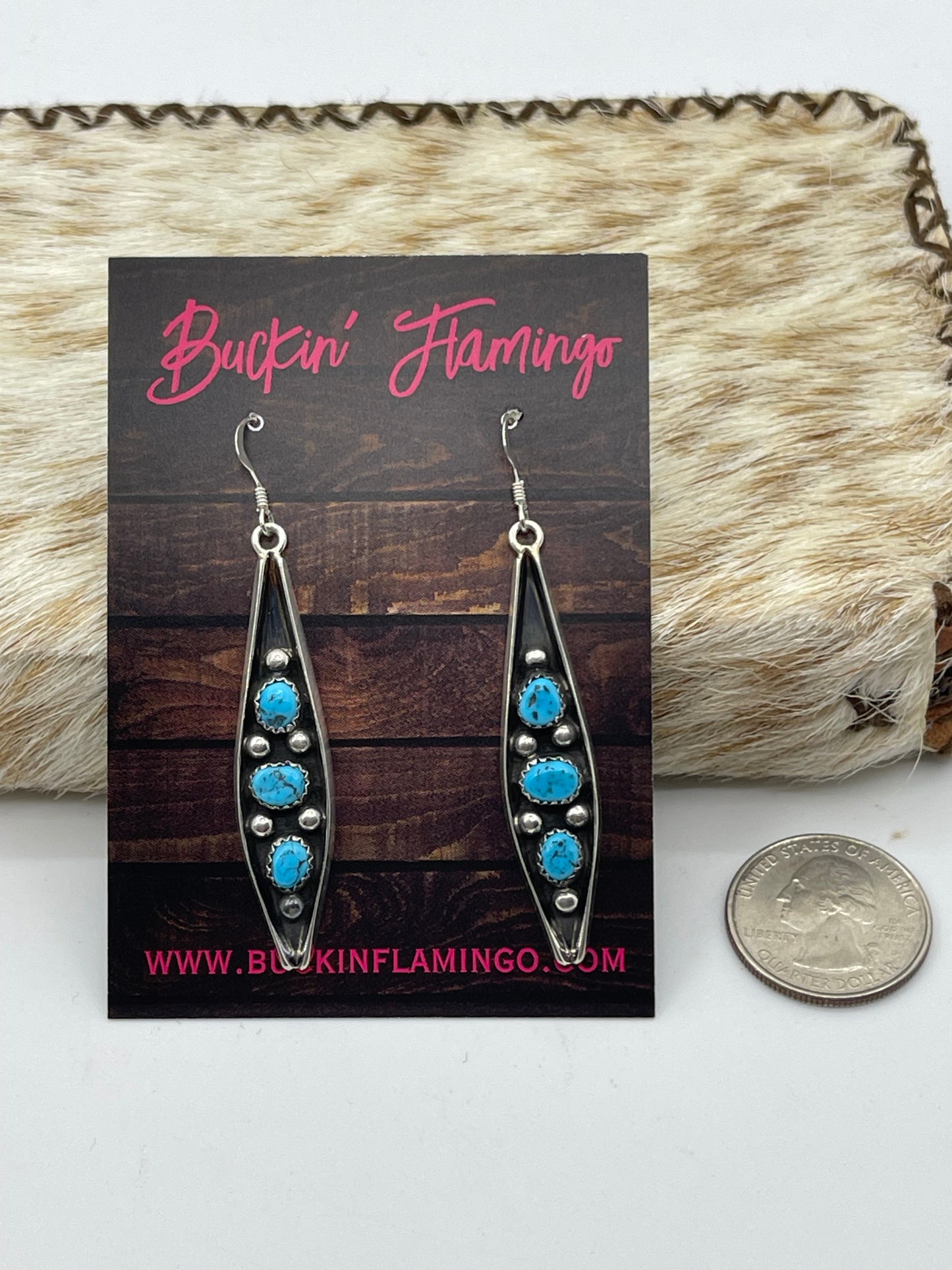 3 Stone Turquoise Dangle Earrings by Paul Largo, Navajo