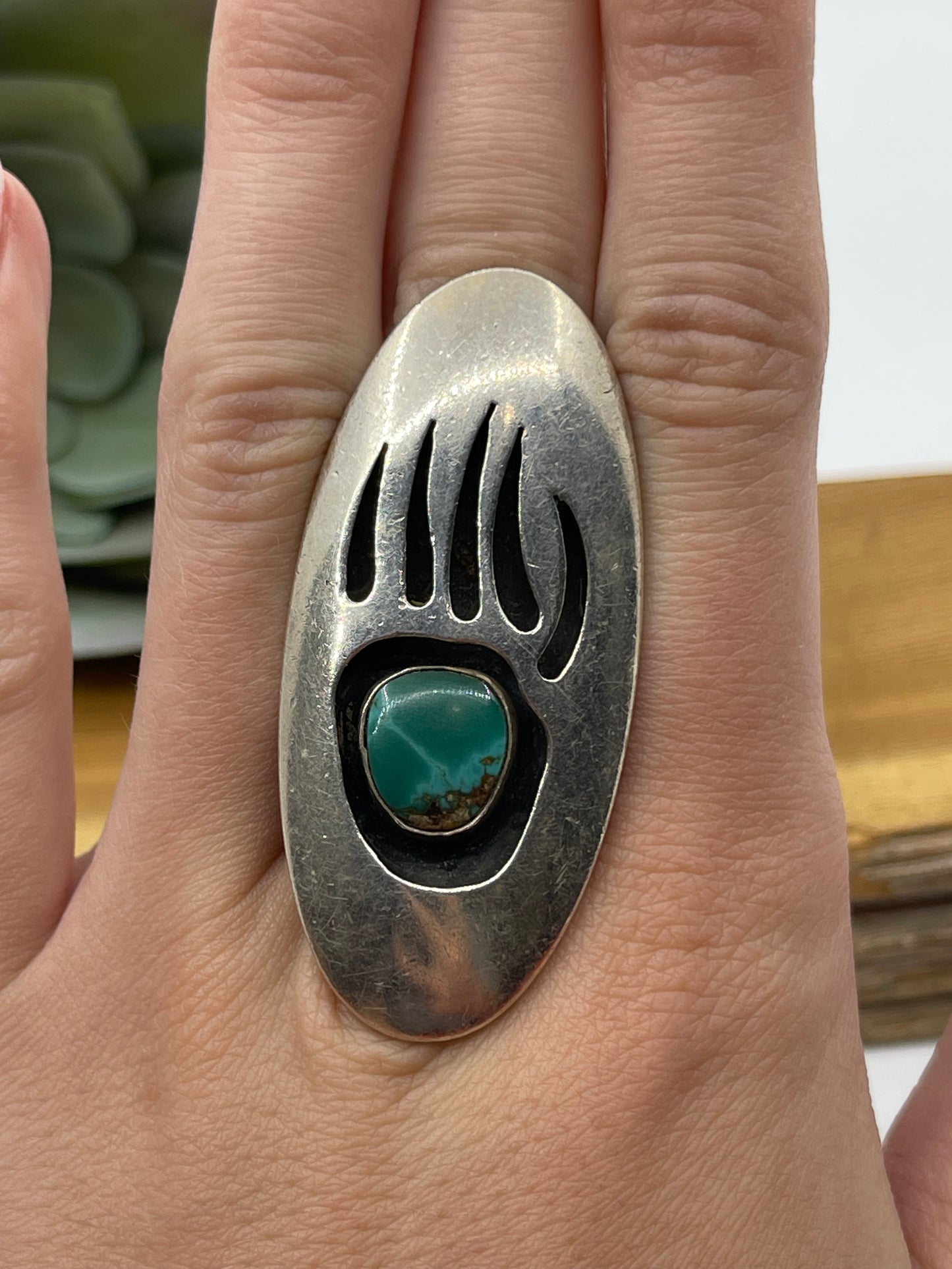 6.0 Turquoise Bear Paw Shadowbox Oval Ring