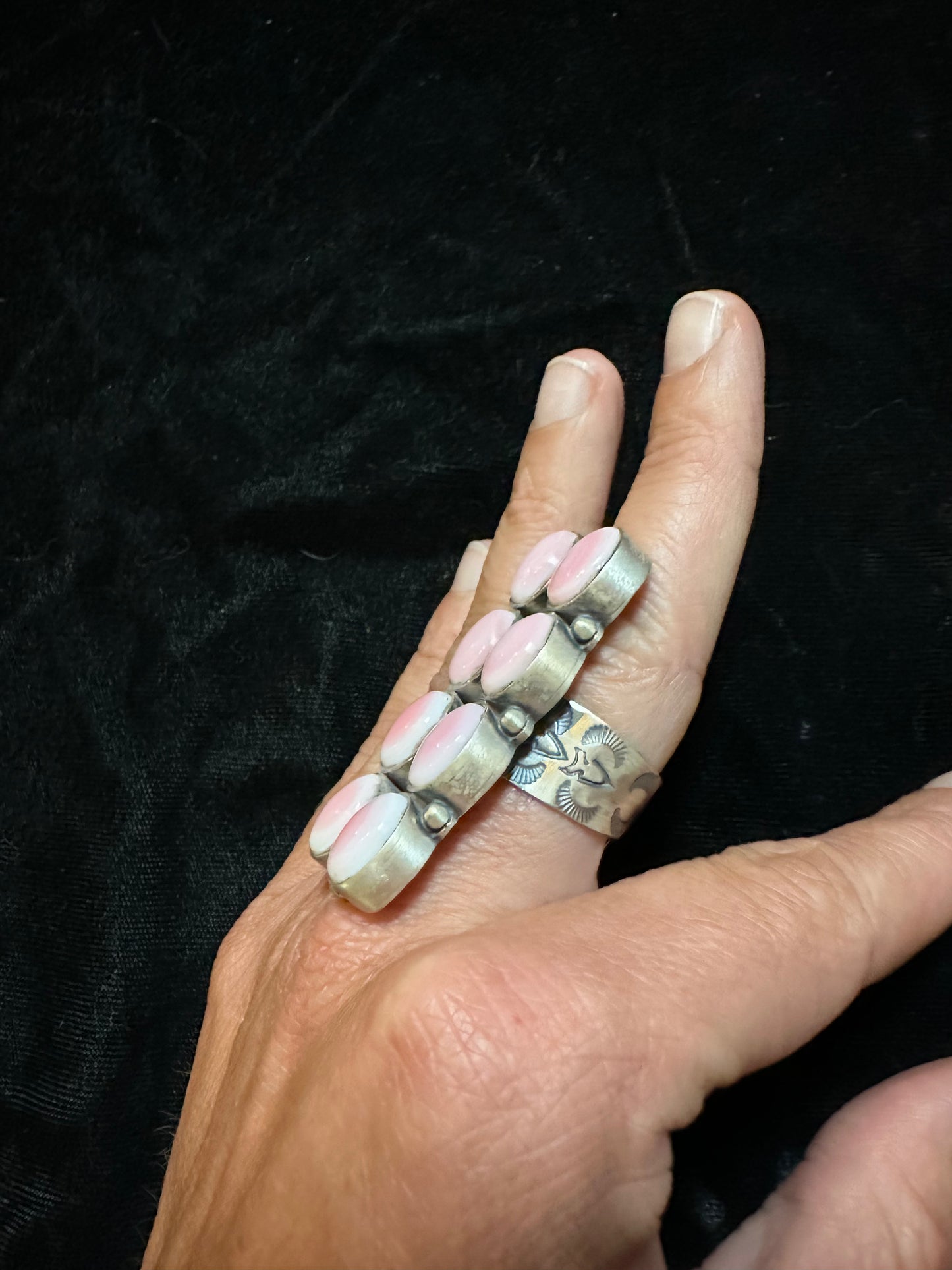 Adjustable Pink Conch Shell 8 Stone Ring