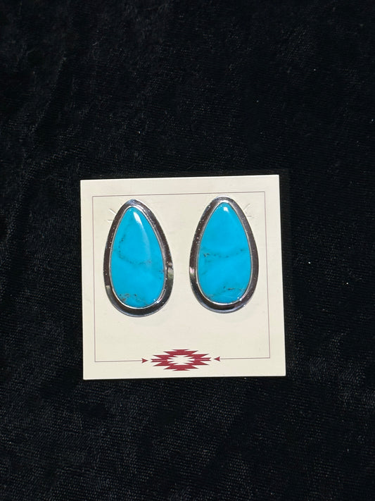 Kingman Turquoise Teardrop Earrings by Marie Jackson, Navajo
