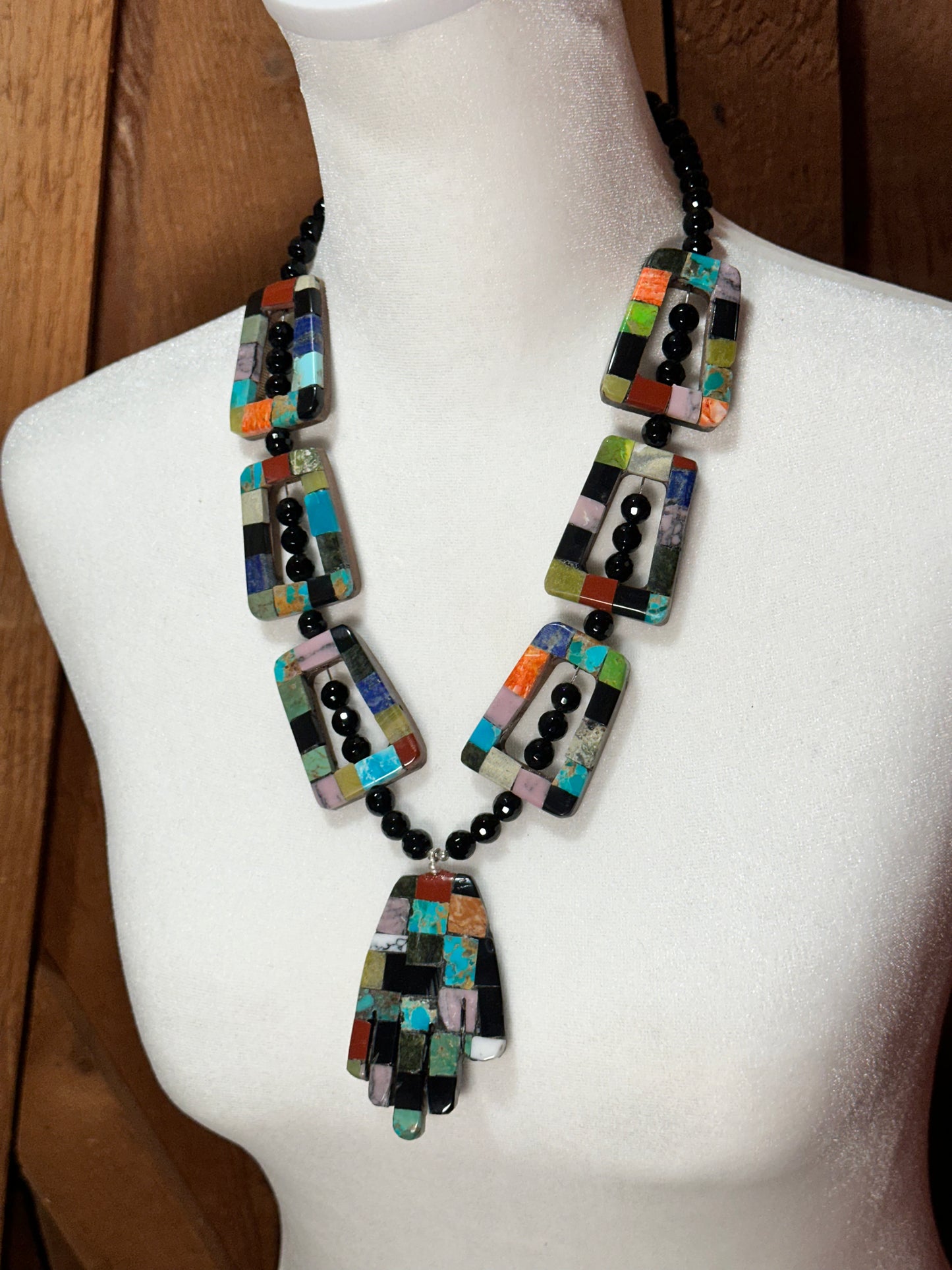 Inlay Lapidary Hand Necklace by Jolene Bird