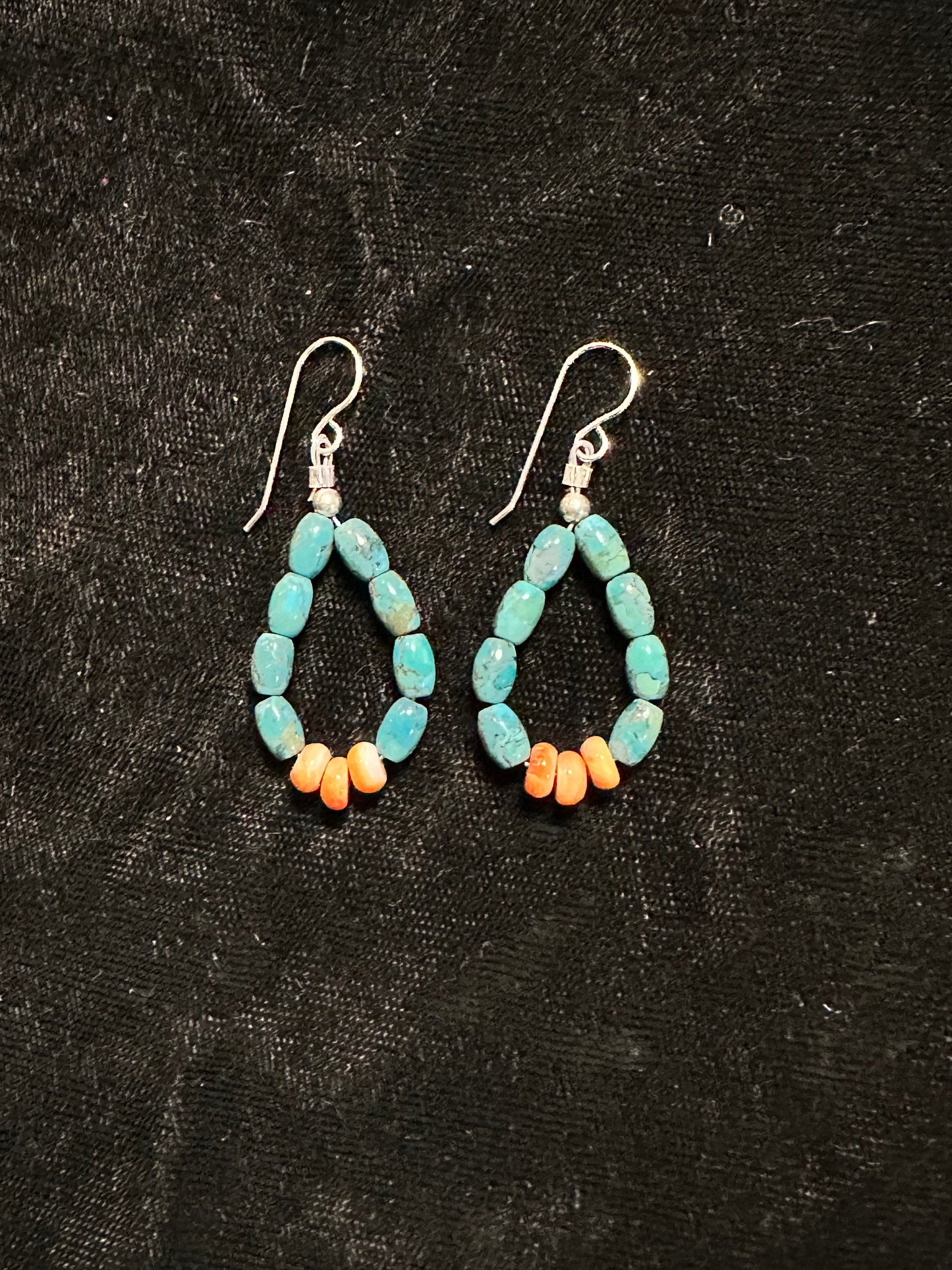 Kingman Turquoise & Spiny Oyster Hook Dangle Earrings