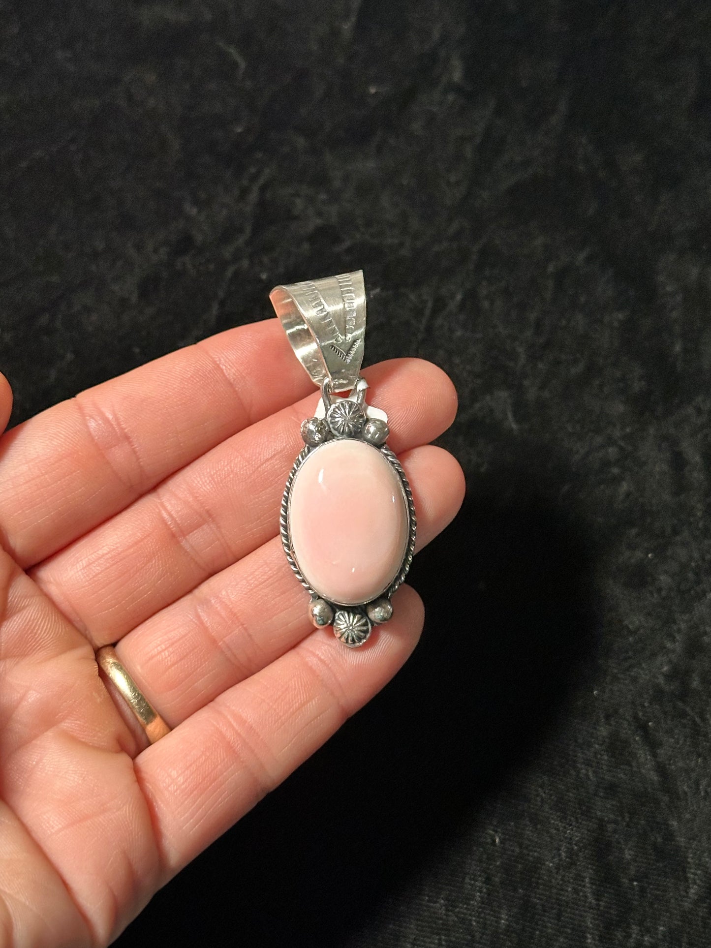 12mm Bale Pink Conch Shell Pendant by Boyd J. Ashley, Navajo