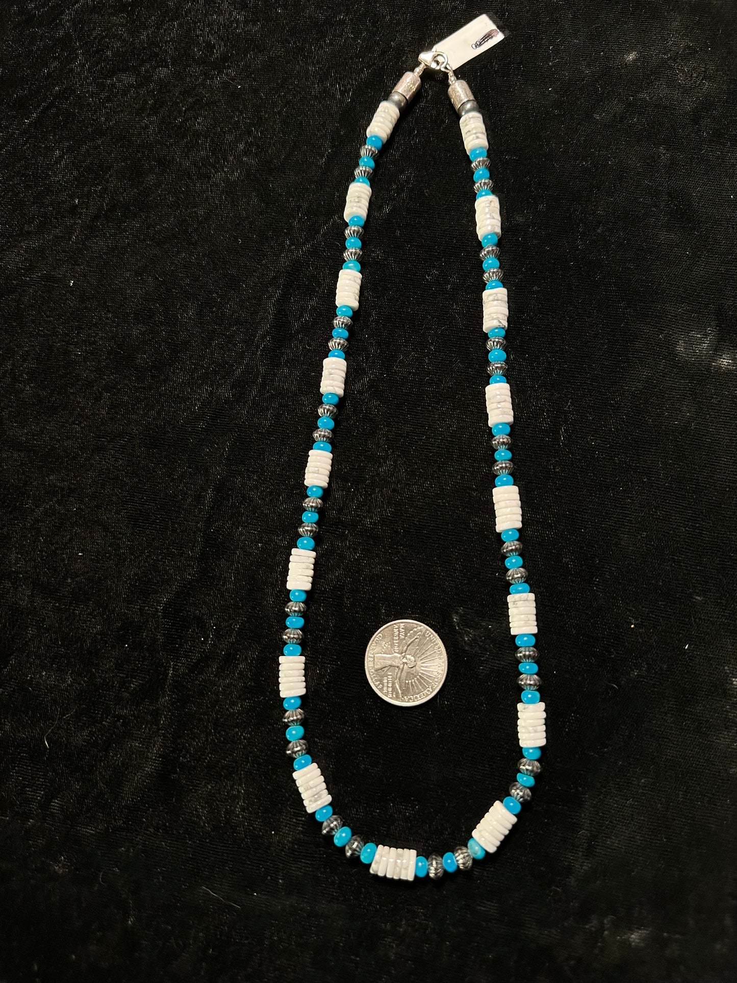 White Howlite, Turquoise, and 7mm Silver Beads