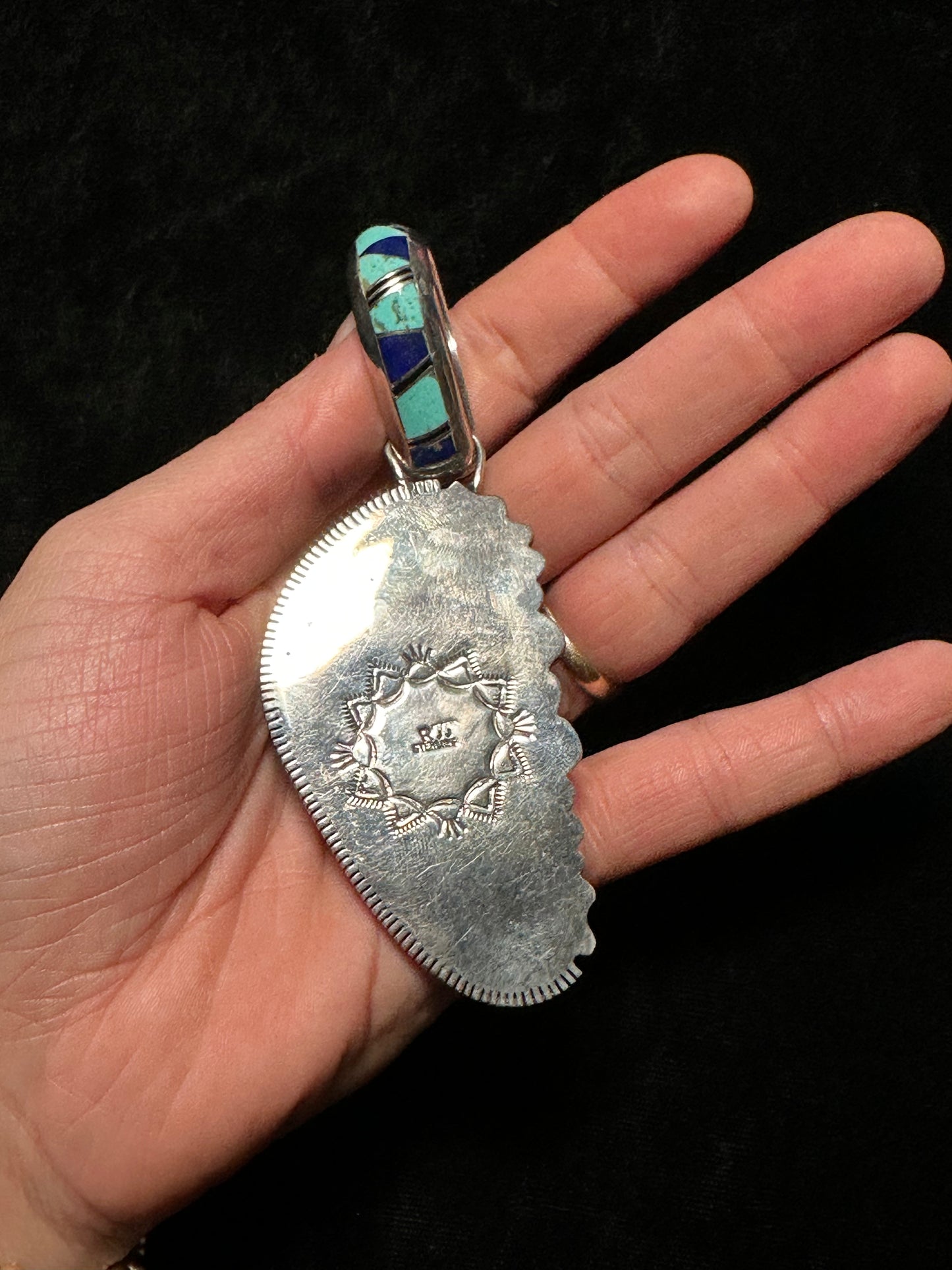 Vintage “RJJ” Lapis and Jet Turquoise Pendant