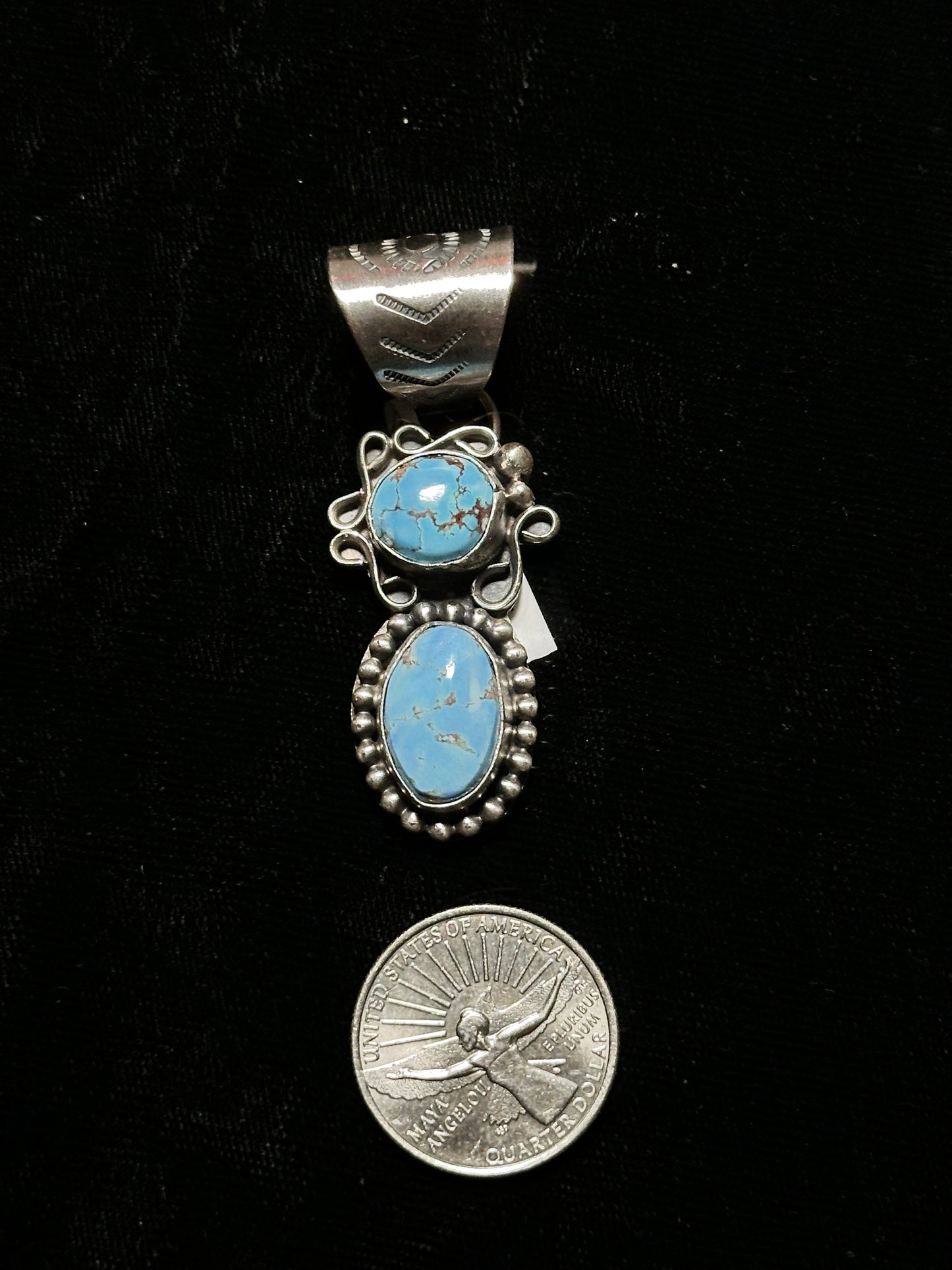 Golden Hills Turquoise 2 Stone Pendant by T. Nez Sr. (13mm bale)