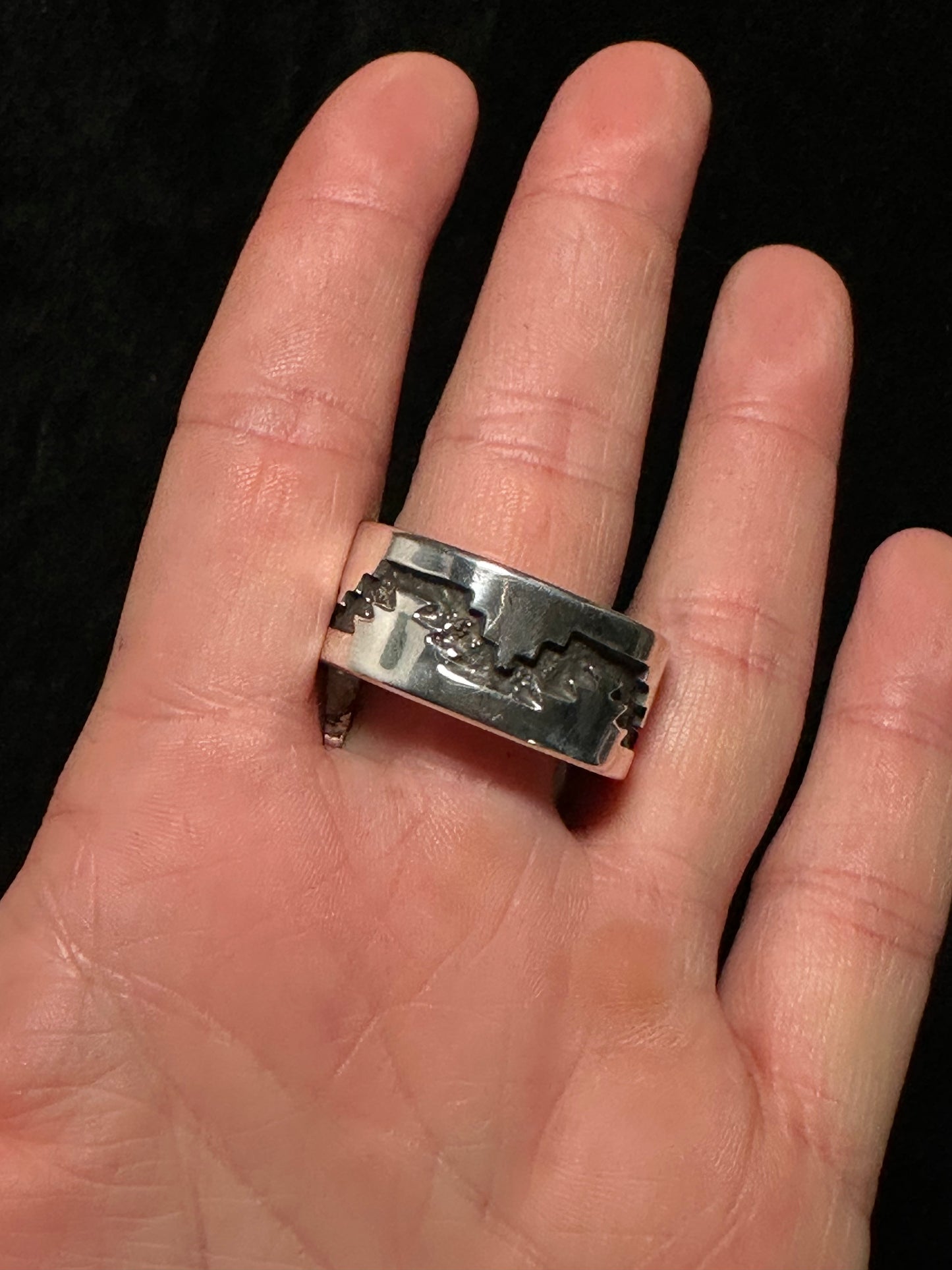 17.0 Lapis Ring with Silver Overlay Band by Marie Jackson, Navajo