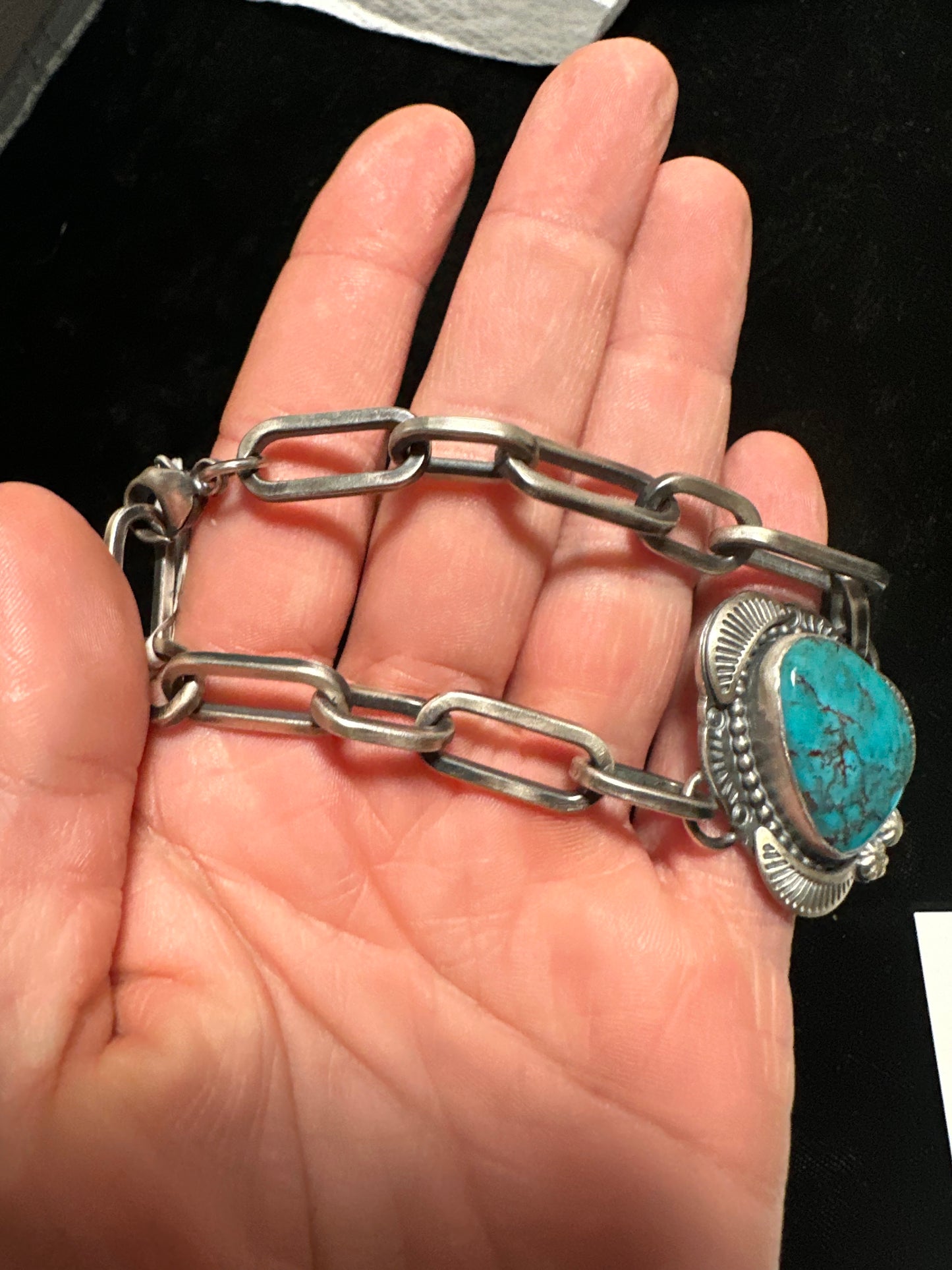 Kingman Turquoise Paperclip Chain Bracelet