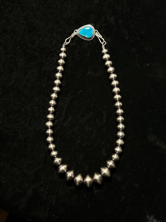 21” 17mm and 10mm Handmade Navajo Pearls and  Kingman Turquoise Necklace By Tustin Daye, Navajo