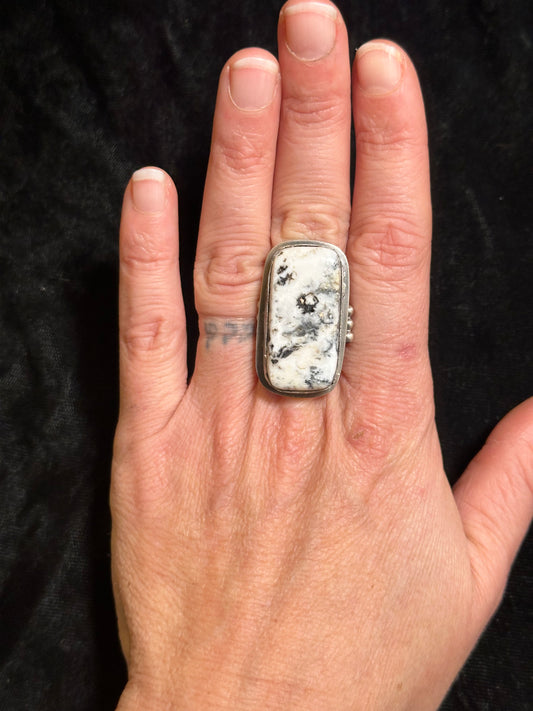 10.0 White Buffalo Rectangle Ring by Calvin Delgarito, Navajo