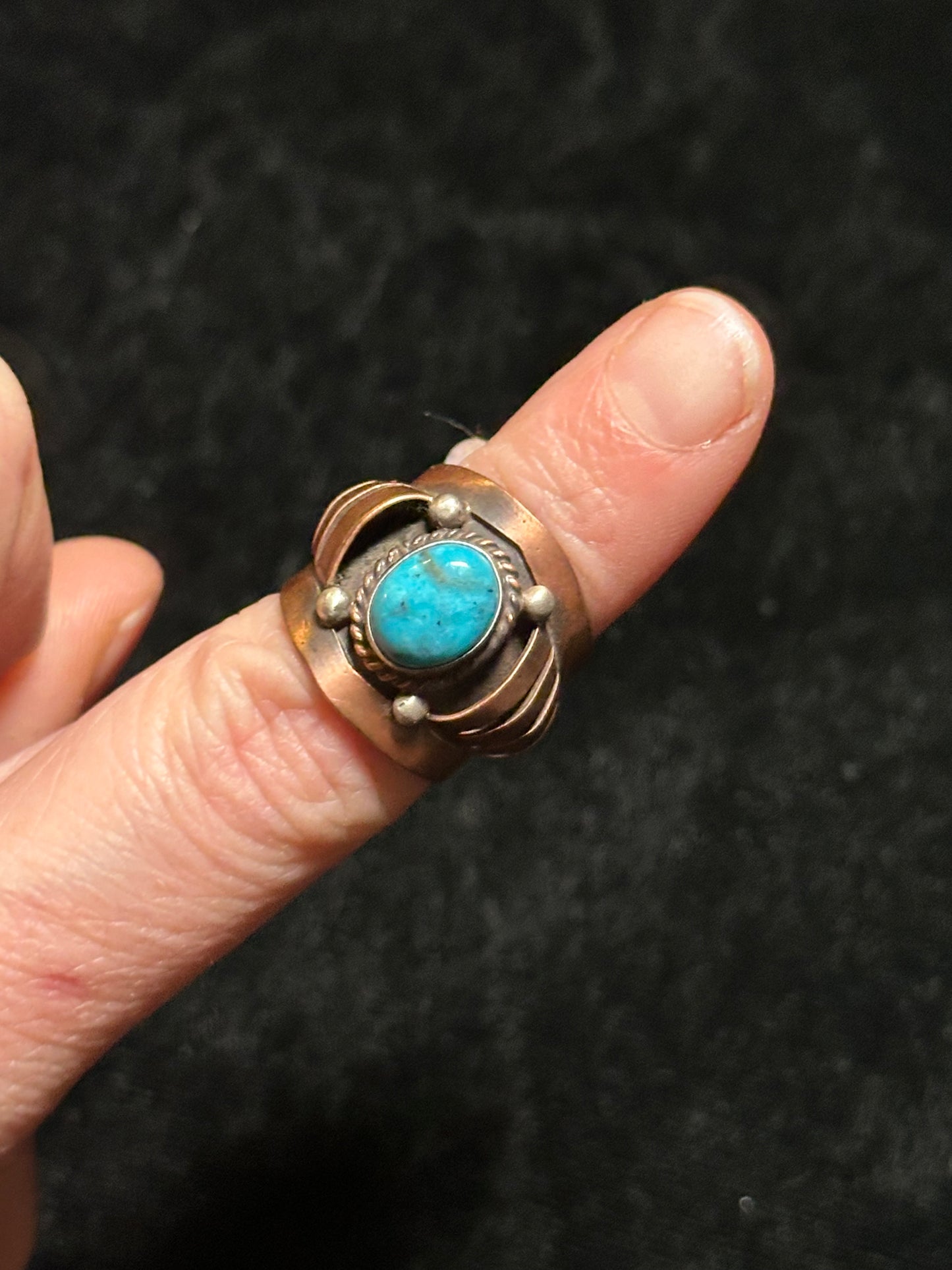 Copper and Turquoise Lobster Tail Ring