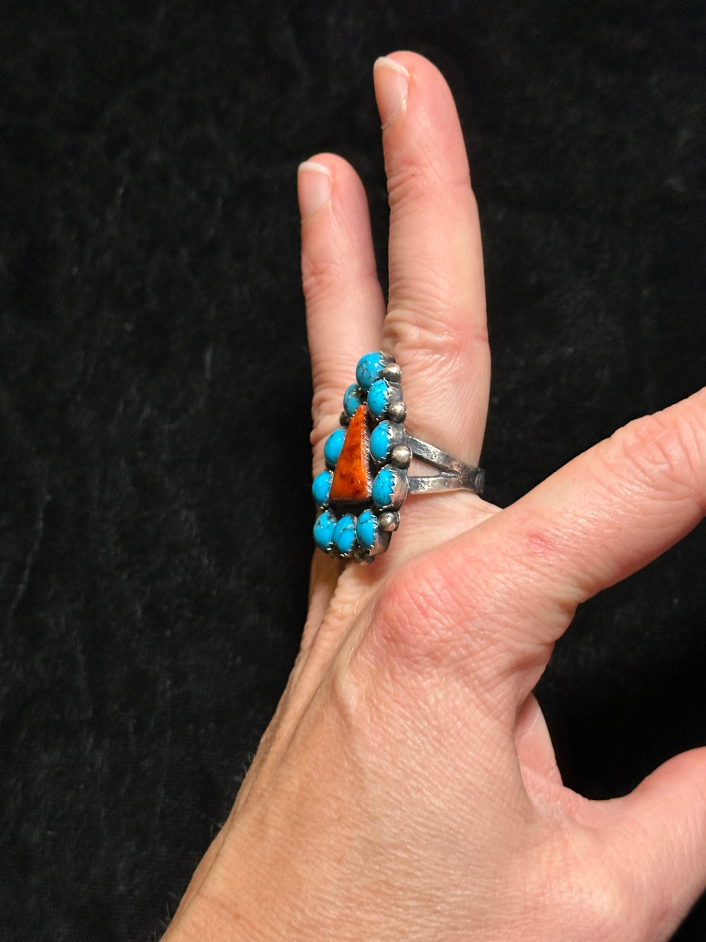 7.5 Sand Cast and Sleeping Beauty Turquoise Ring by Kevin Billah, Navajo