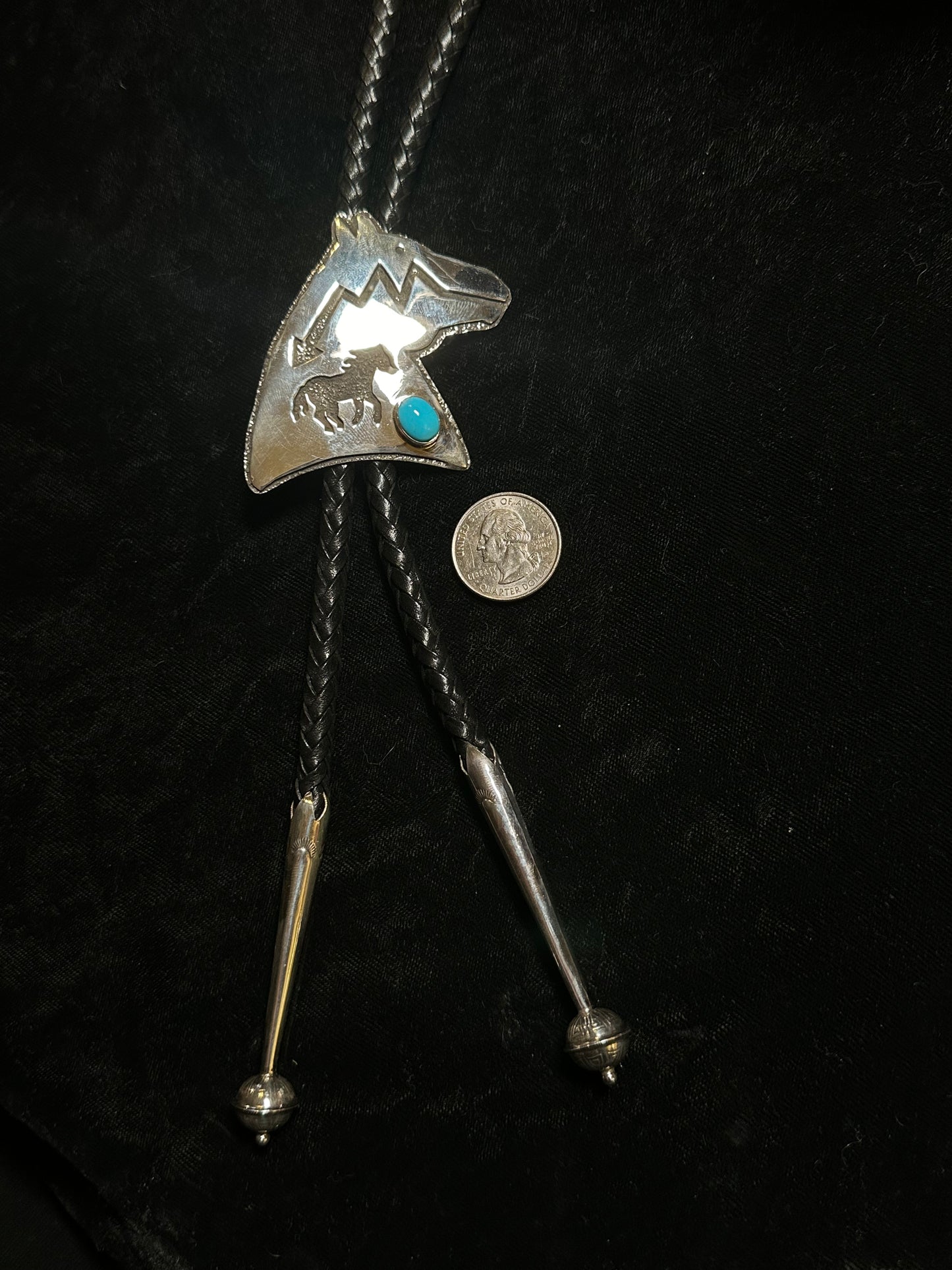 Horse And Sleeping Beauty Turquoise Bolo Tie By Marie Jackson, Navajo