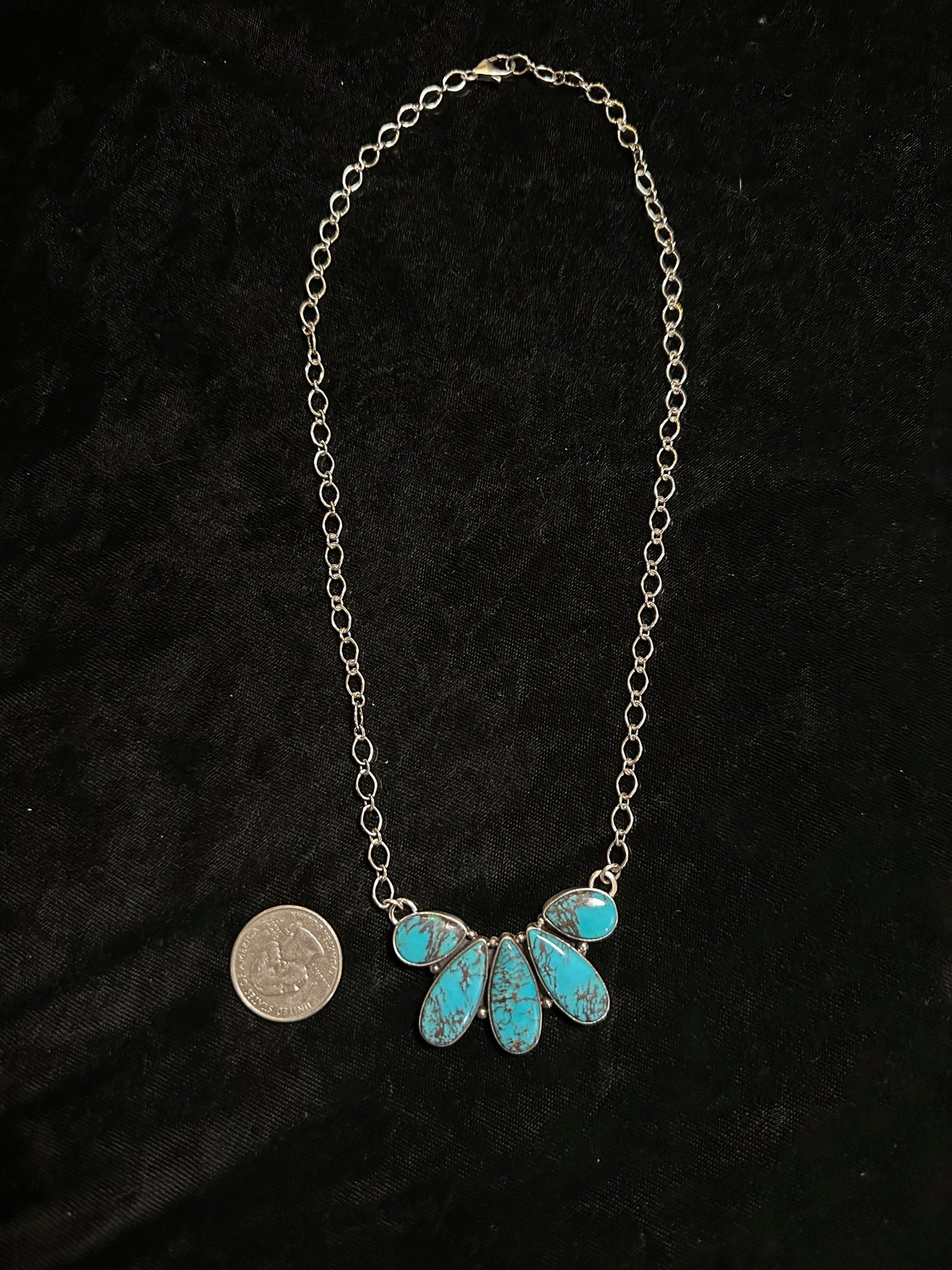 19" Necklace with Turquoise Cluster by Elouise Richards, Navajo