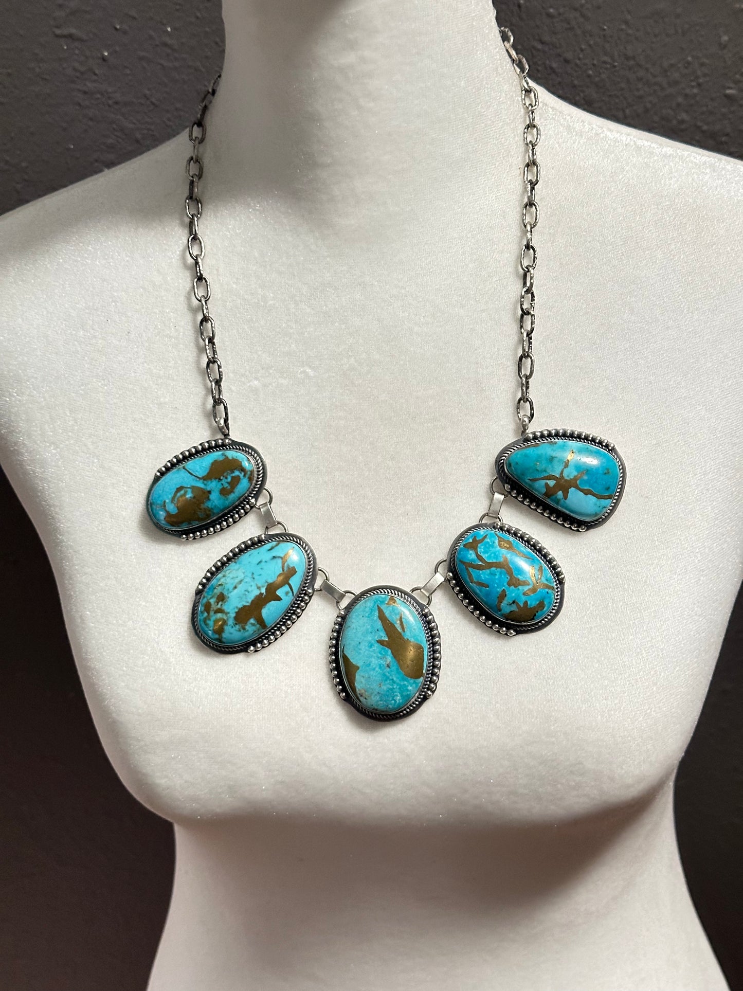 22" 5 Stone Turquoise Necklace with 7.5 Turquoise Ring