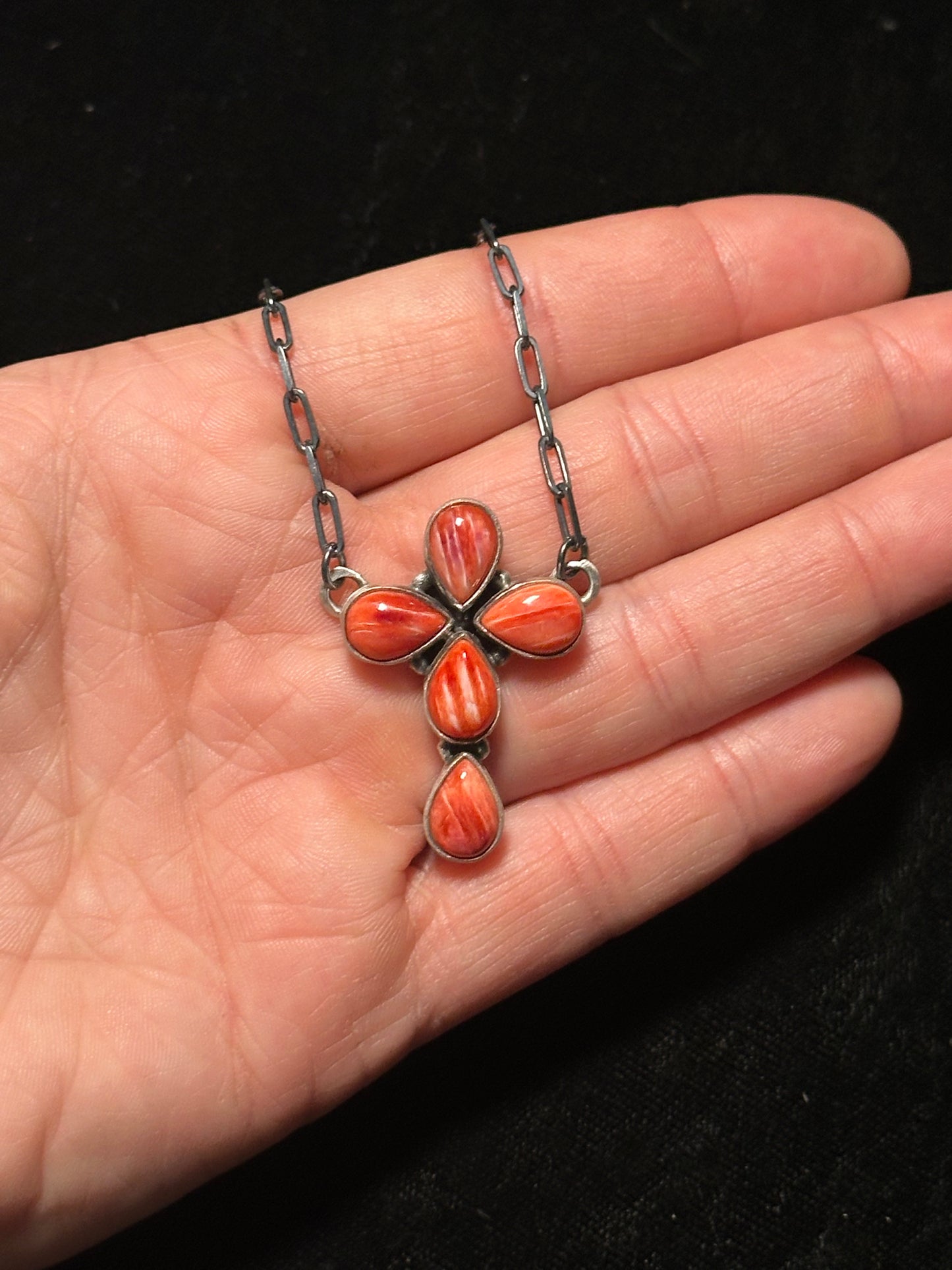 17" Red Spiny Oyster Shell Cross Necklace