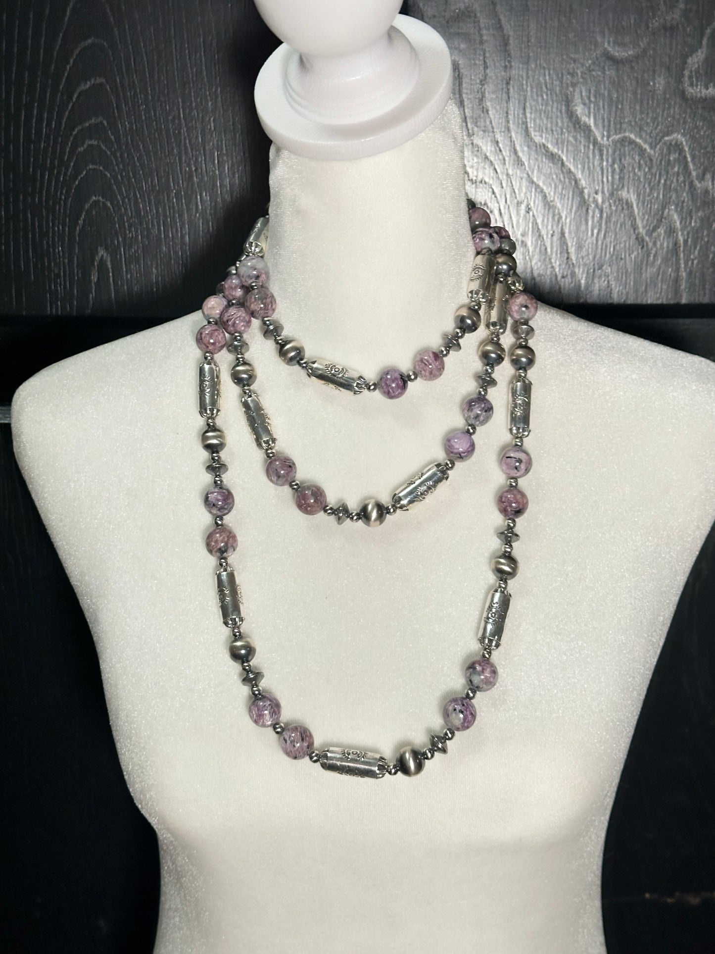 64" 13mm Pearls and Charoite Necklace