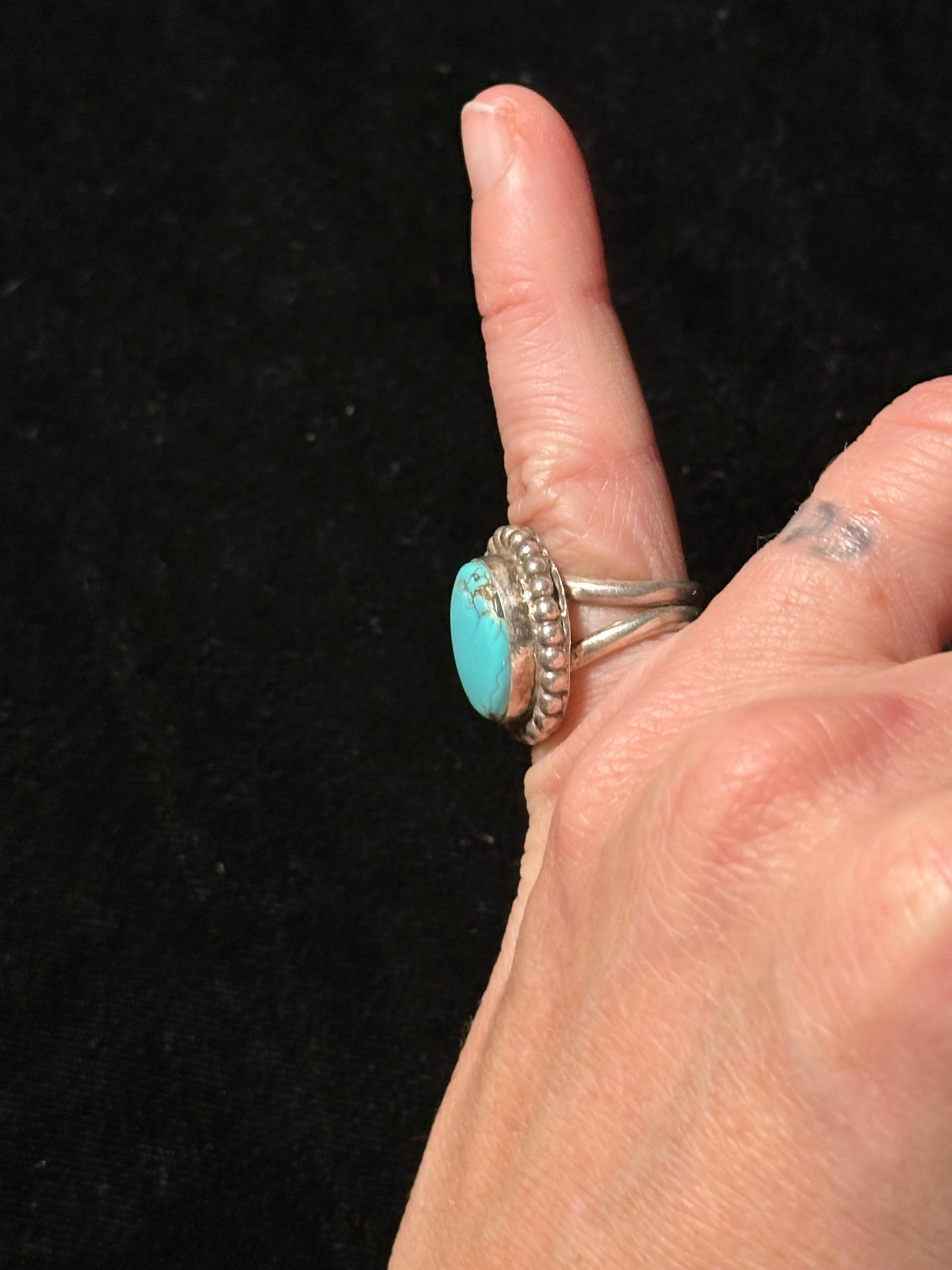 5.0 Sonoran Blue Turquoise Ring made by P. Skeets, Navajo