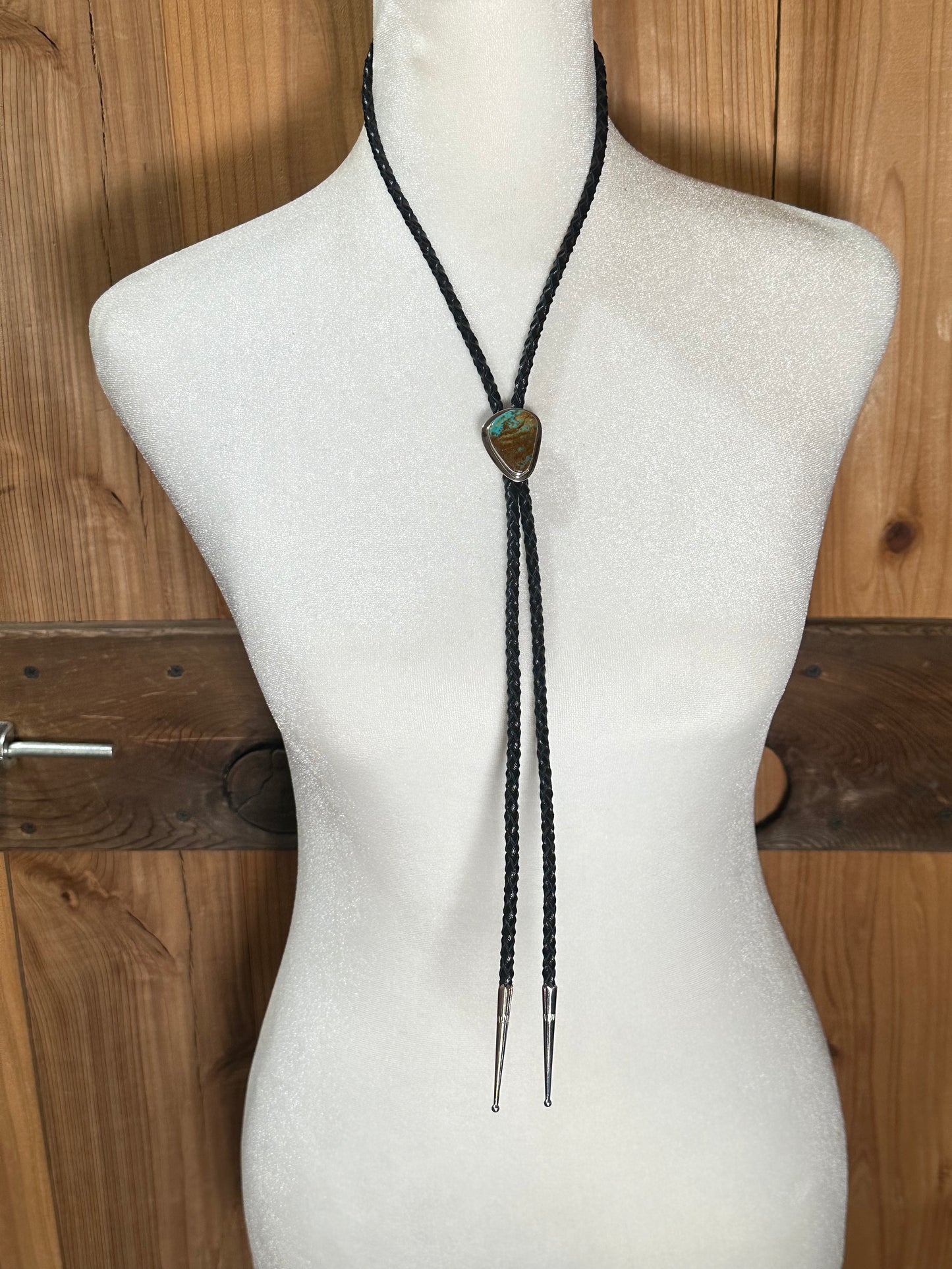 Kingman Turquoise Bolo Tie by Marie Jackson, Navajo