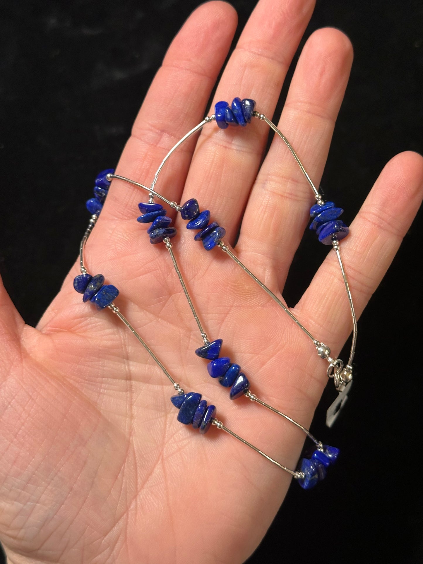 18" Natural Cut Lapis on Liquid Silver Chain