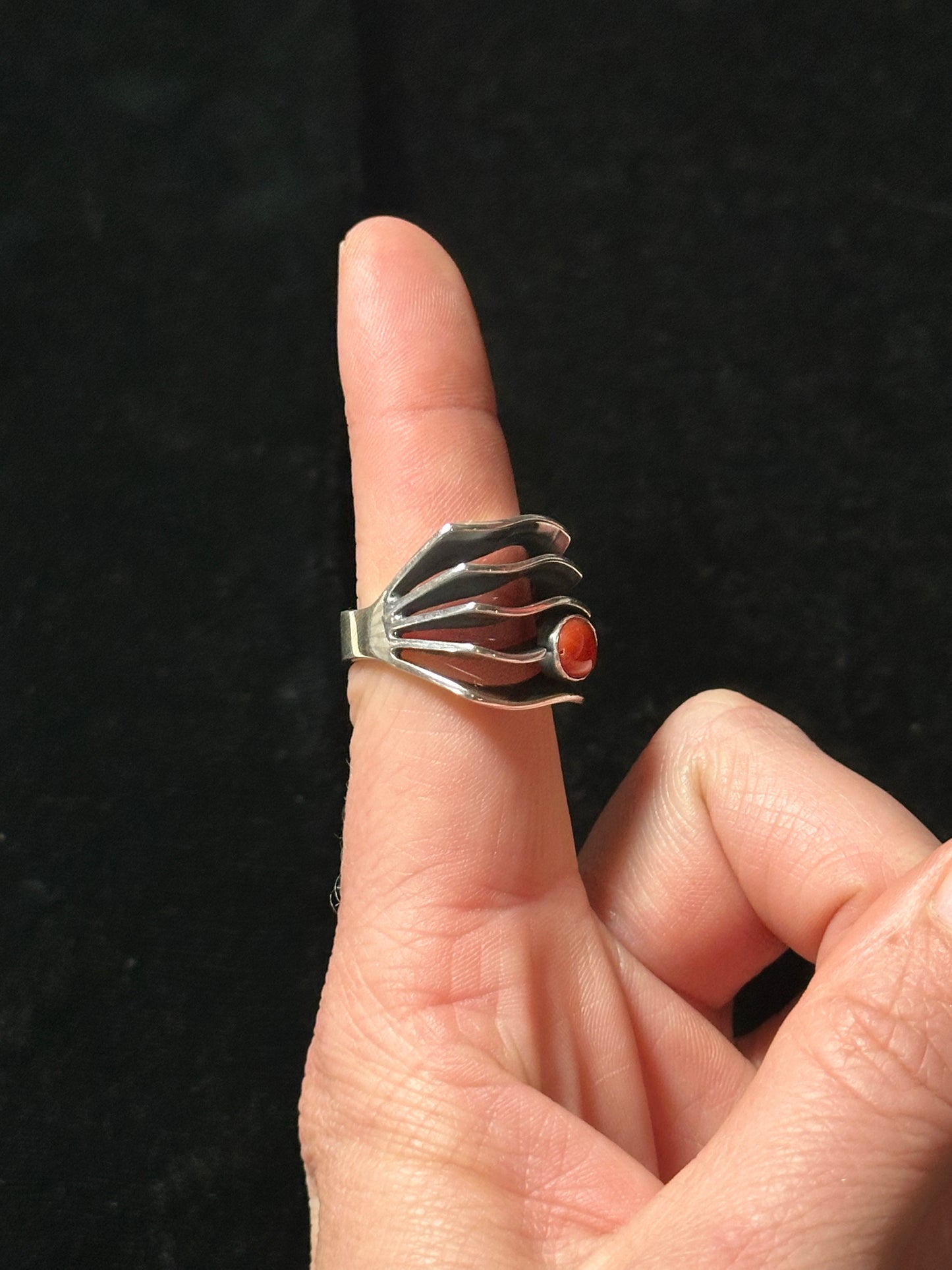 7.0 Abstract Sterling Silver and Red Coral Ring