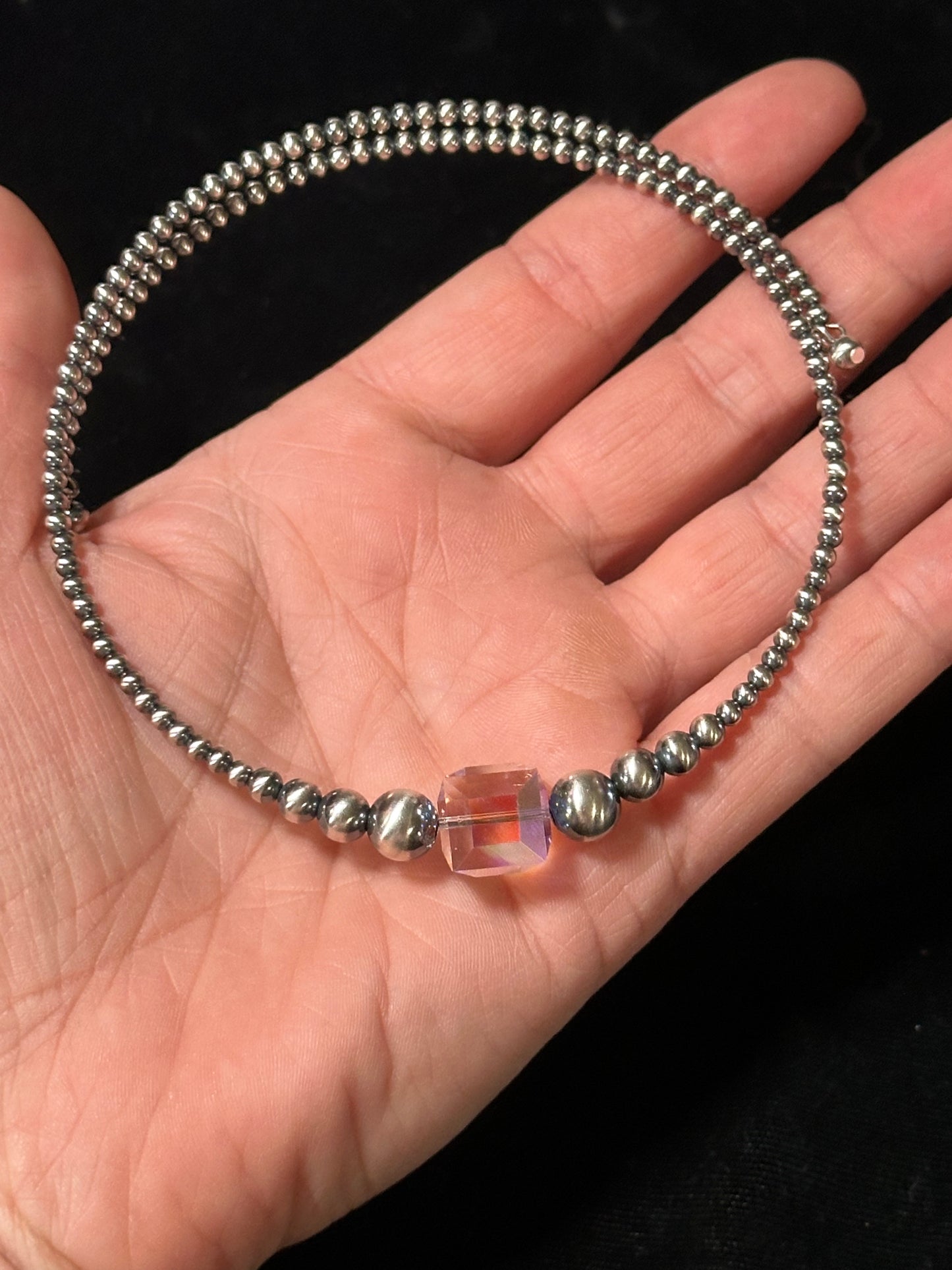 Graduated Pearls and Swarovski Crystal Memory Wire Choker
