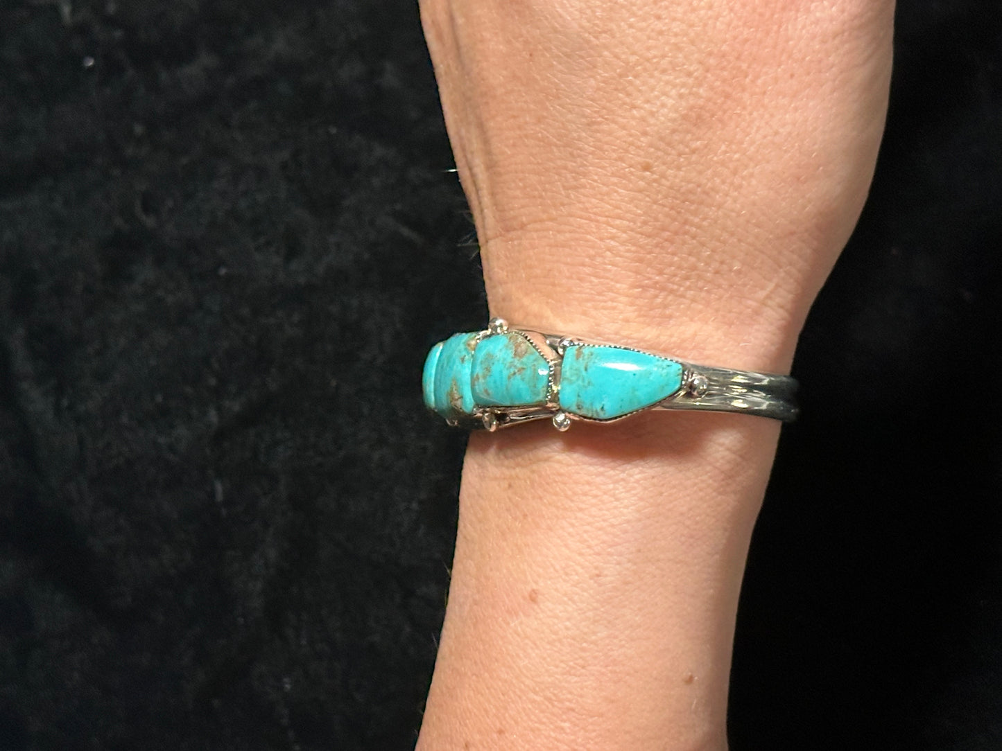 6 3/4" Kingman Turquoise 5 Stone Cuff Bracelet by Calvin Belin, Navajo
