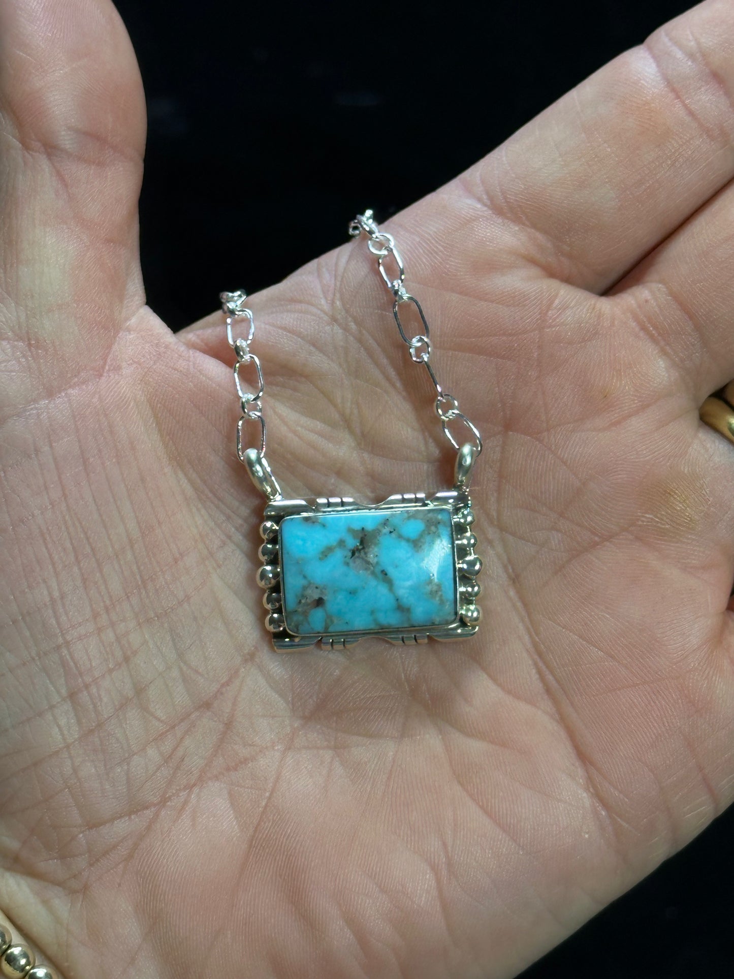 Kingman Turquoise Square Necklace by Phyllis Smith, Navajo