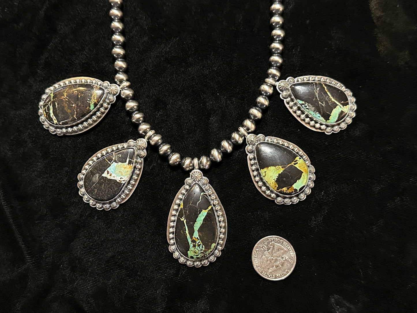 21" Blackjack Turquoise Necklace by Kevin Billah, Navajo