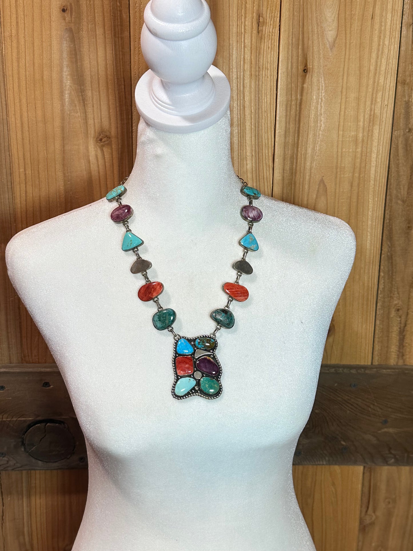 20" Necklace Multi Stone Necklace with Earring Set by Elaine Richards, Navajo