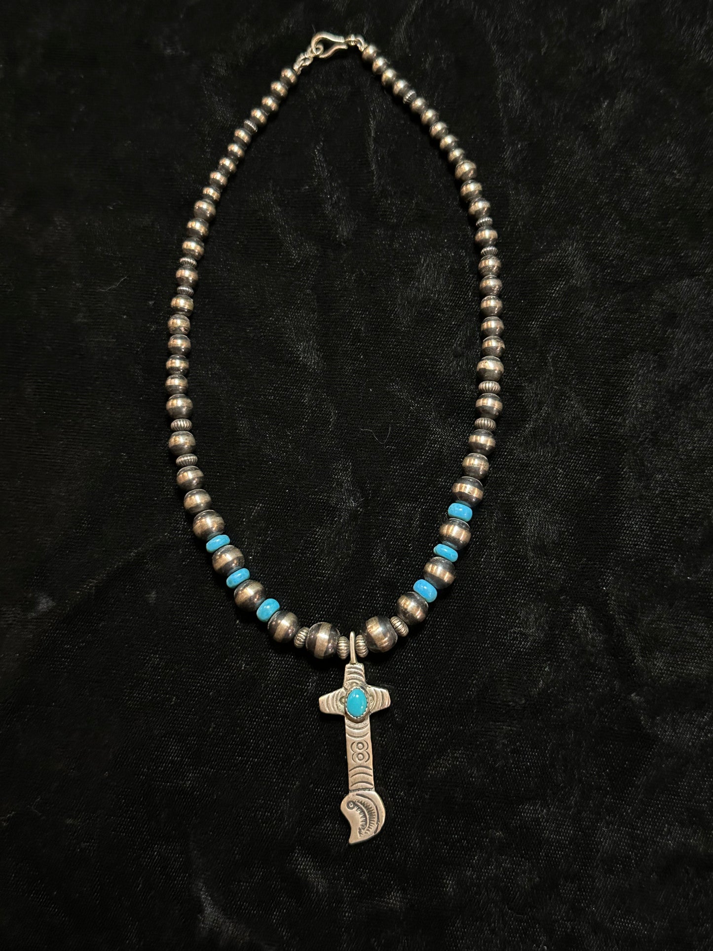 Graduated Navajo Pearls and Sleeping Beauty Turquoise with Pendant