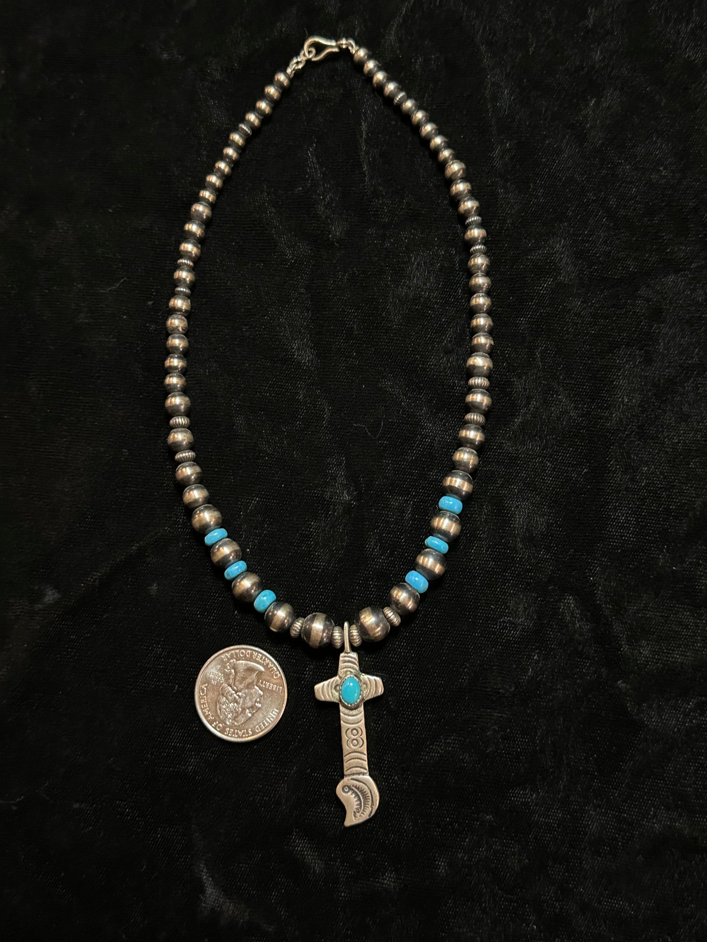 Graduated Navajo Style Pearls and Sleeping Beauty Turquoise with Pendant