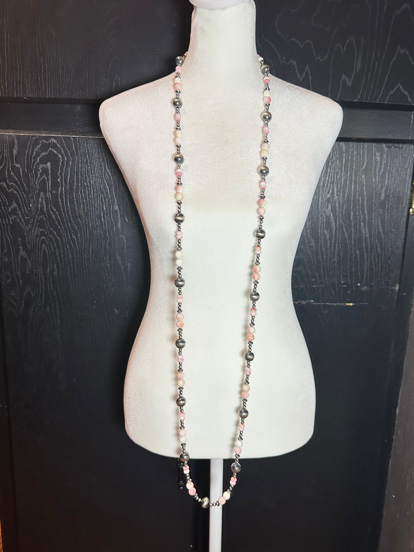 60" 14mm Navajo Style Pearls with Pink Conch Shell Beads