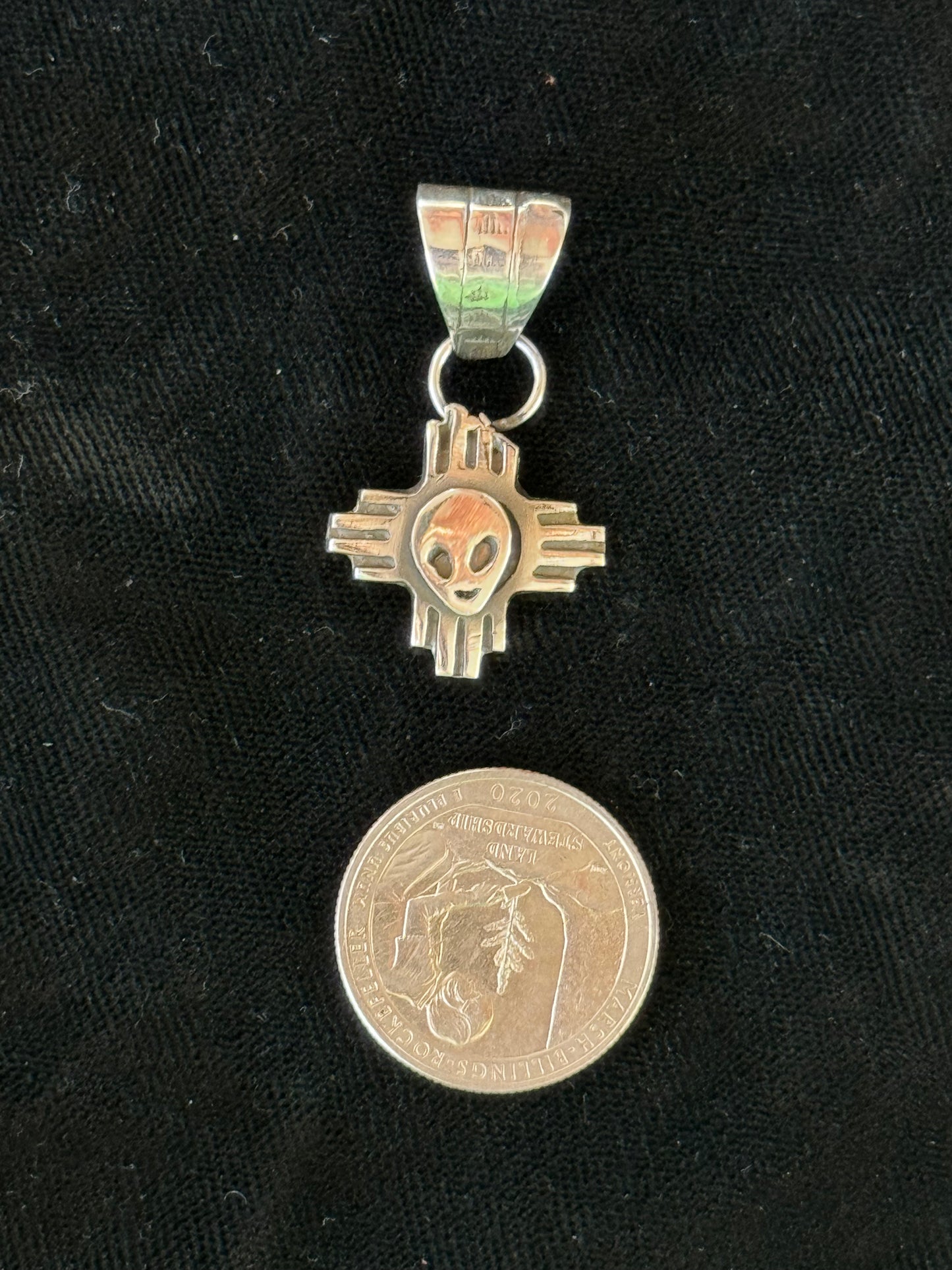 Zuni Sun with Alien Face Pendant by David Lopez, Navajo