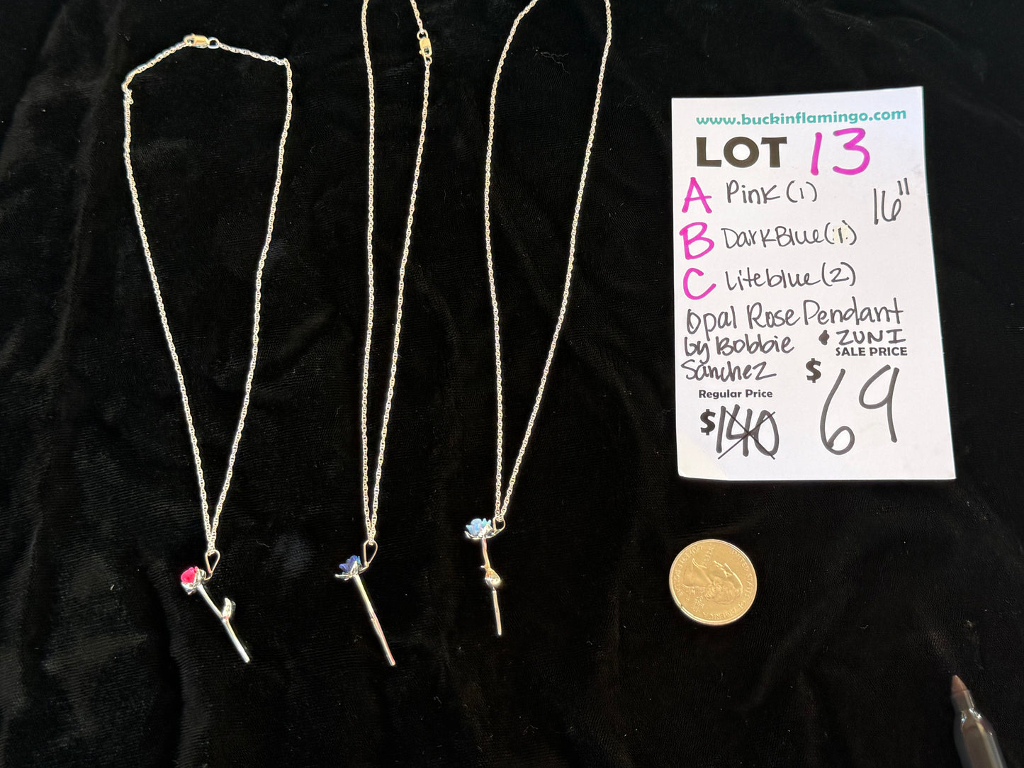 16"Dark Blue Opal Rose Pendant by Bobbie Sanchez, Zuni