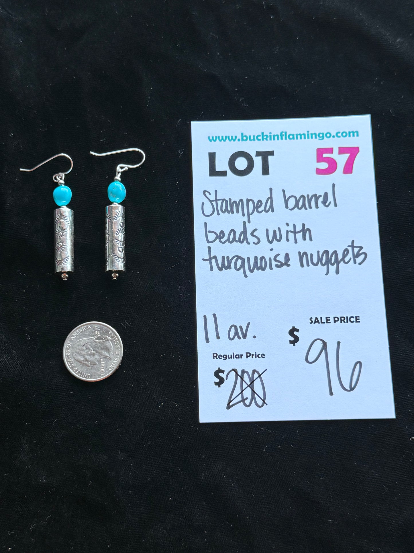 Stamped Barrel Beads With Turquoise Nuggets