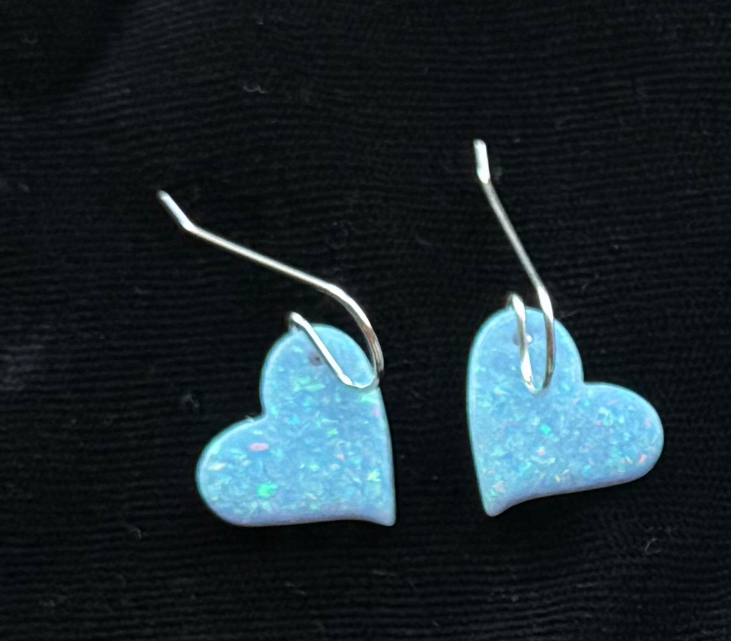 Blue Opal Heart Slab Earrings