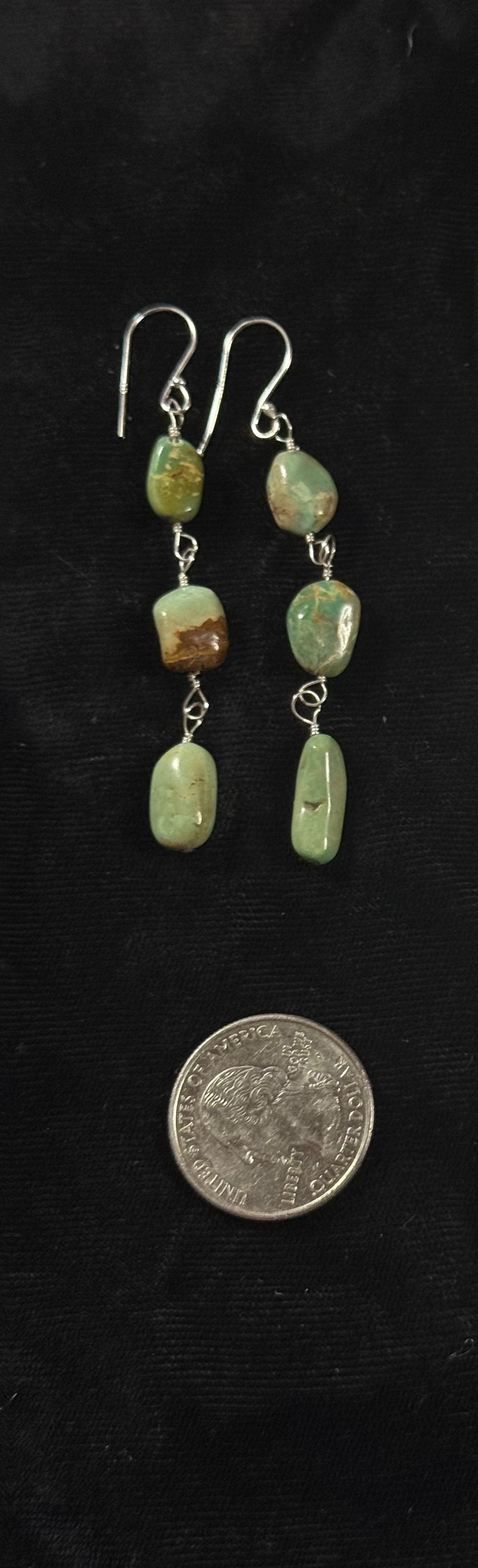3 Stone Natural Emerald Valley Turquoise Dangles