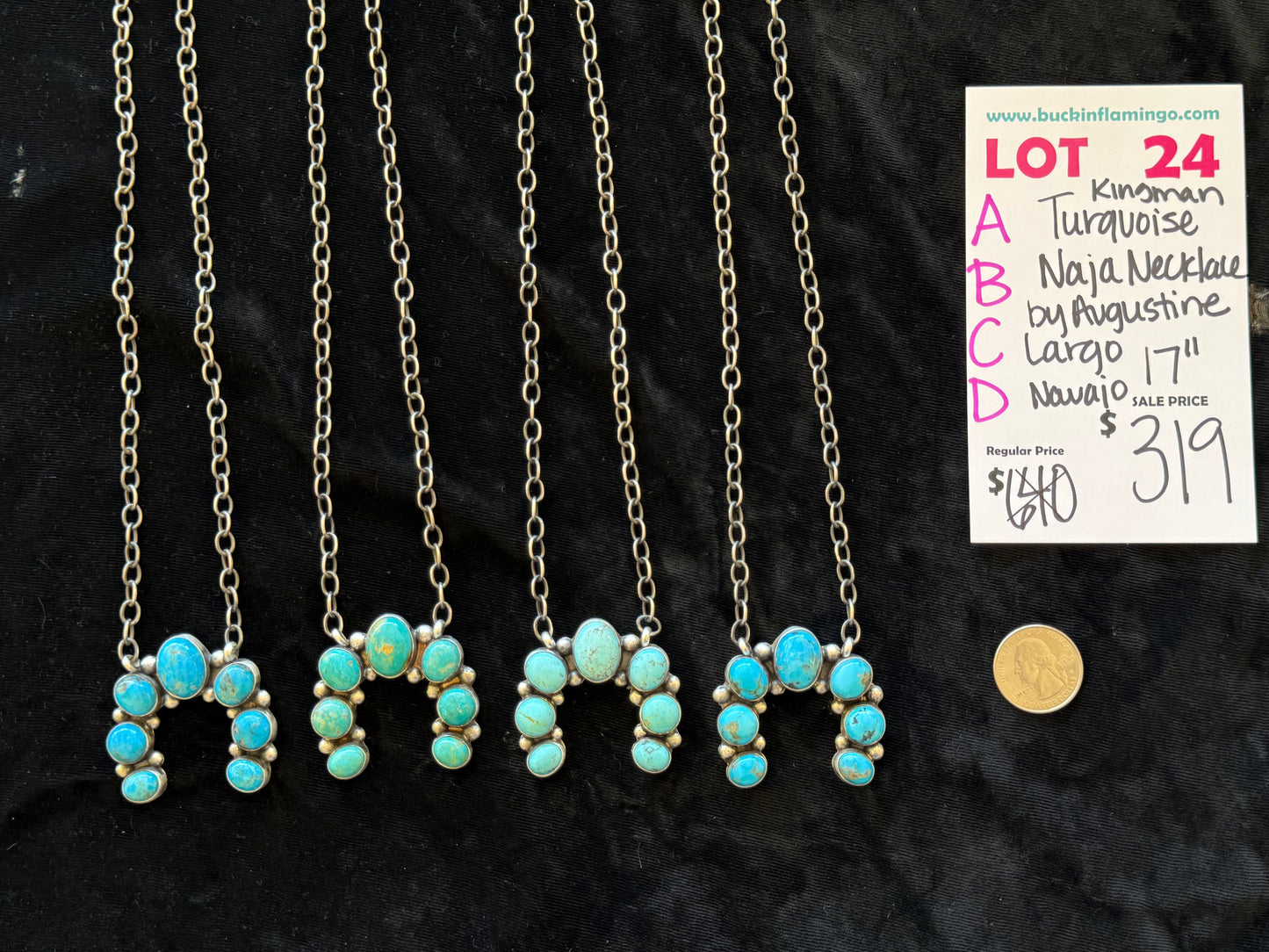 LOT 24 A 4/12 Kingman Turquoise Naja 17" Necklace by Augustine Largo, Navajo