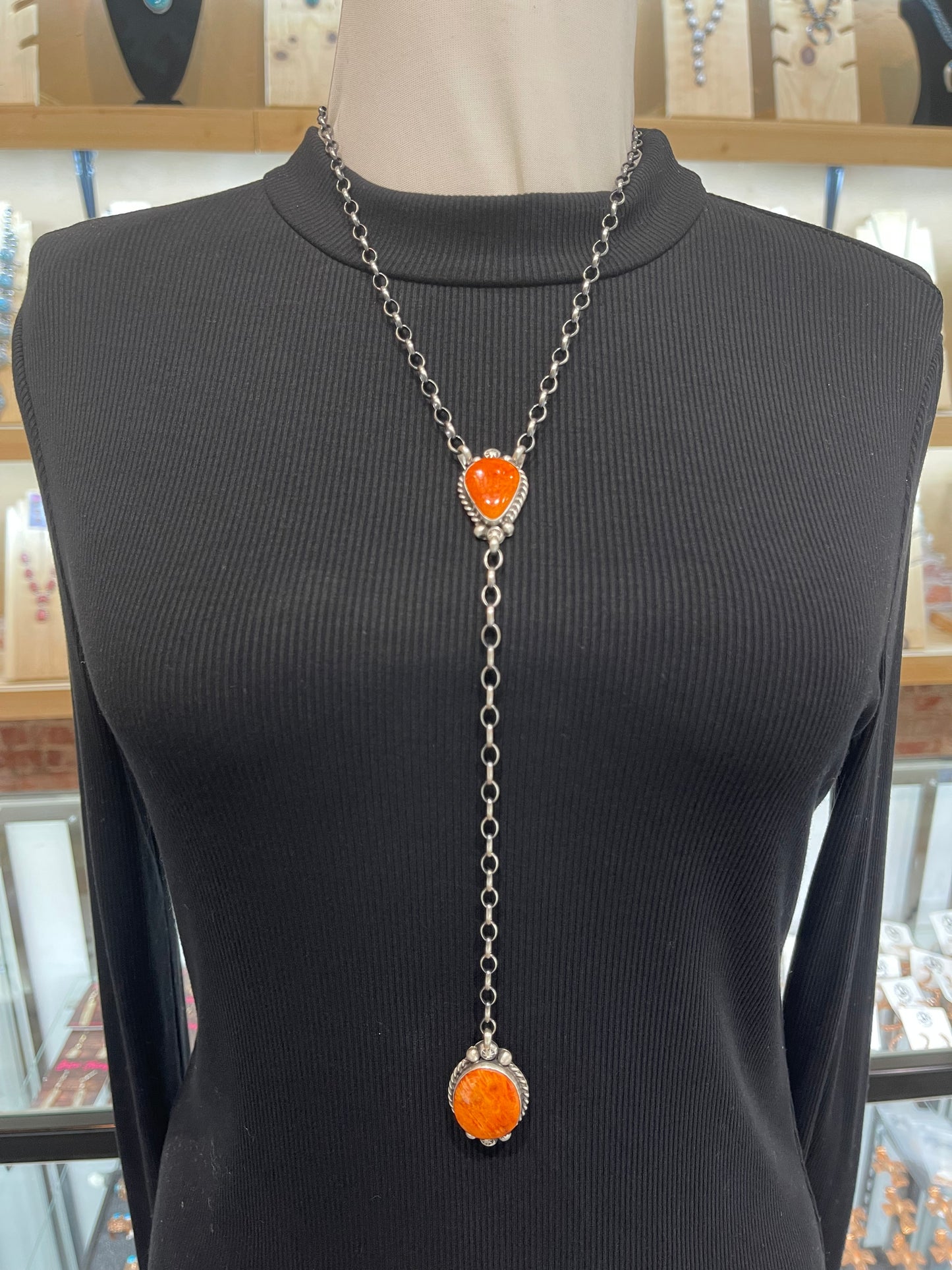 20" + 9" Drop Orange Spiny Oyster Necklace by Augustine Largo, Navajo (Copy)