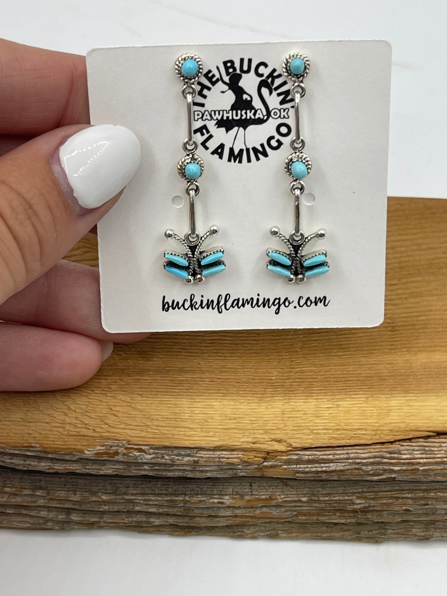 Turquoise Needlepoint Double Dangle Post Earrings by Mildred Ukestine, Zuni