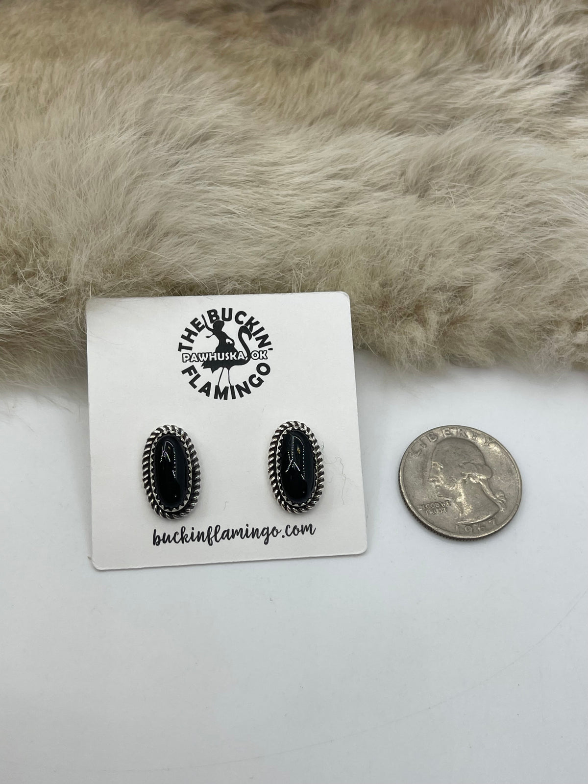 Black Onyx Oval Post Earrings, Navajo