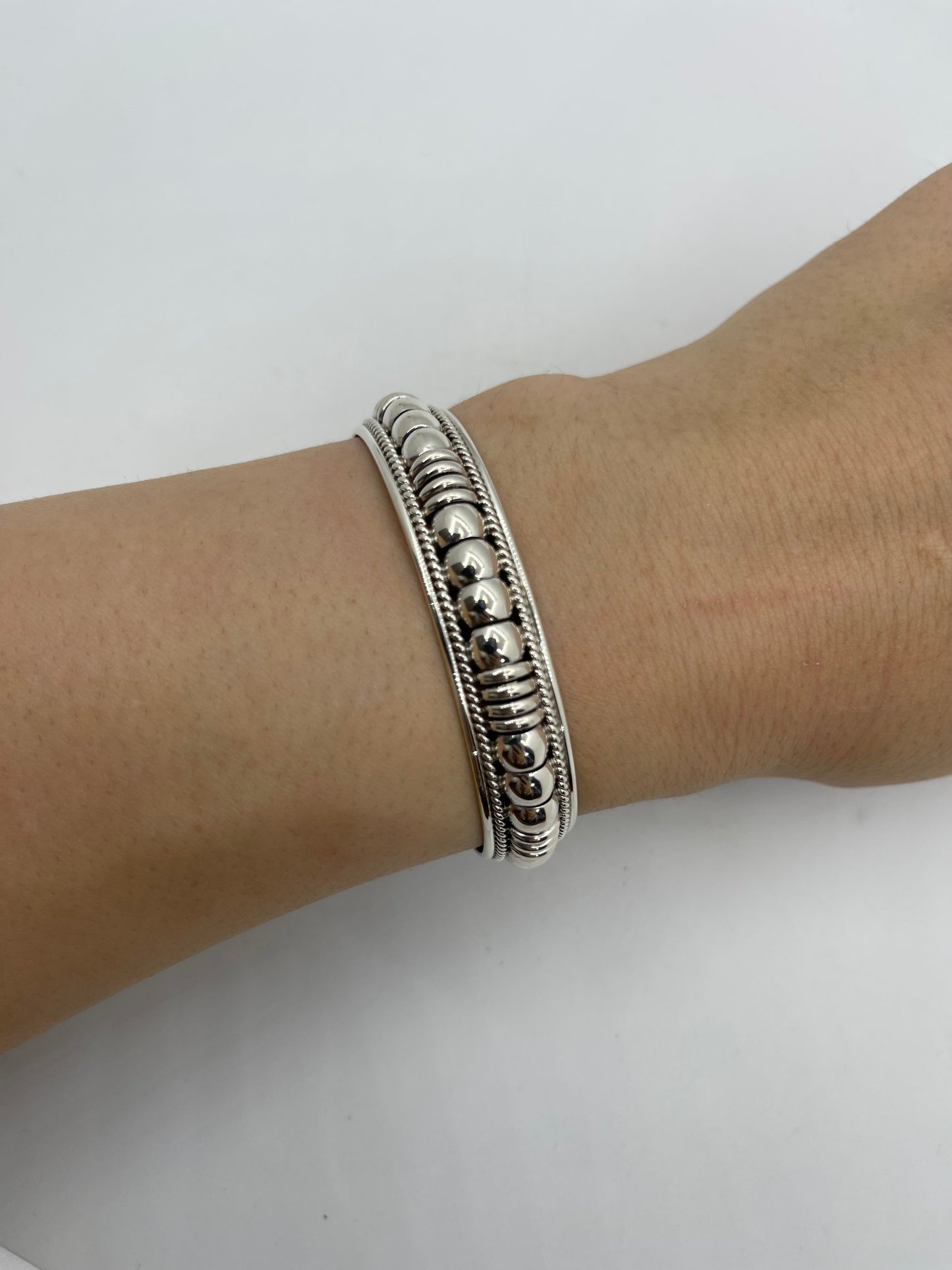 5.75-6.75” “Water Bead” Silver Stacker Cuff by Thomas Charley, Navajo