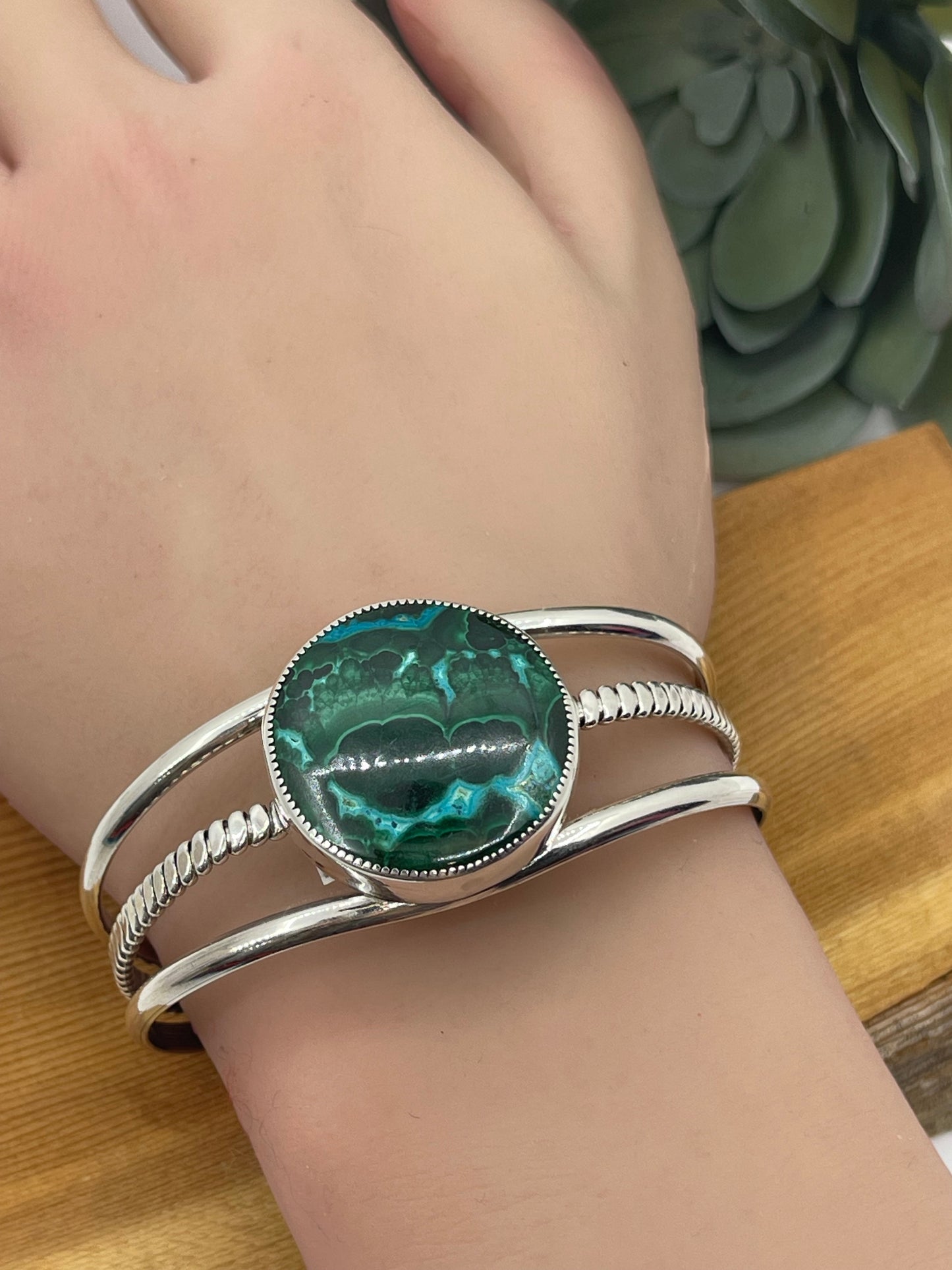 5 1/4"-7" Chrysocolla Malachite Circle Cuff by Dvane Smith, Navajo