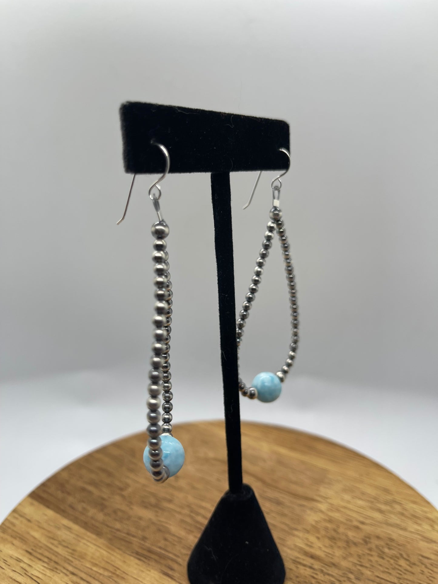 3-4mm Navajo Pearls and Larimar Teardrop Dangle Earrings