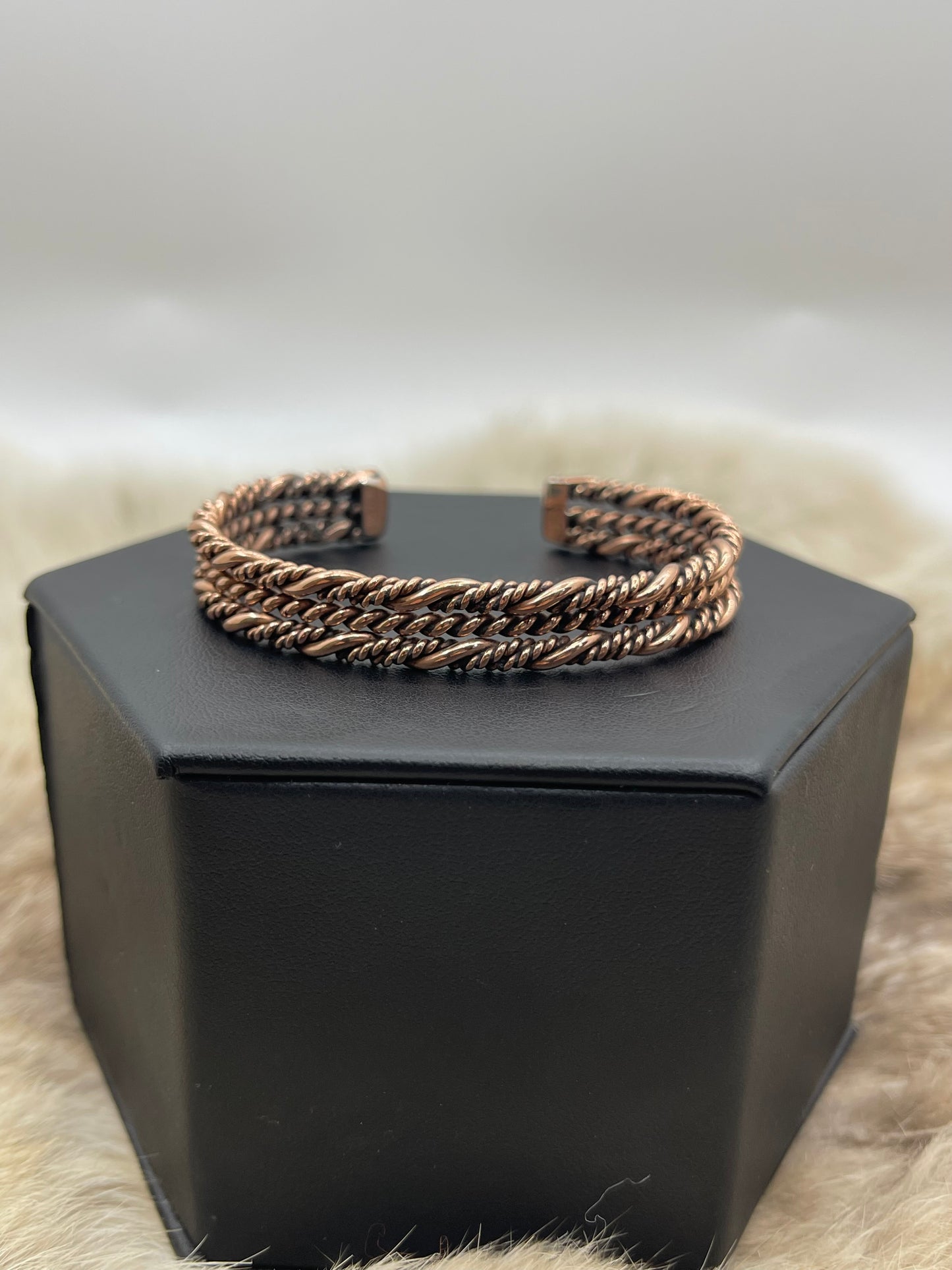 5.25"-6.75" 3 Row Twisted Wire Copper Cuff by Elaine Tahe, Navajo