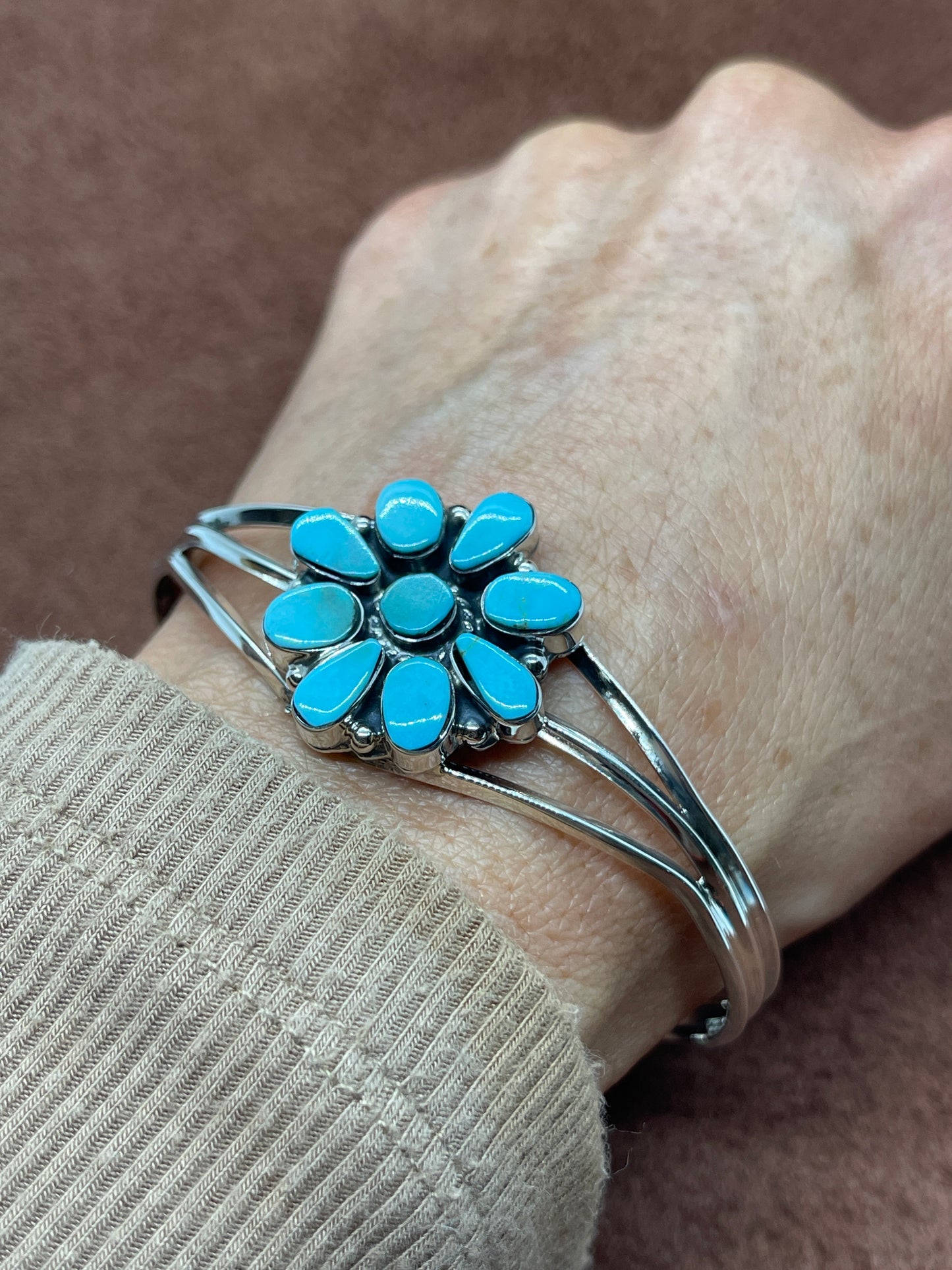 6"-7 1/2" Turquoise Cluster Cuff by Marie Bahe, Navajo