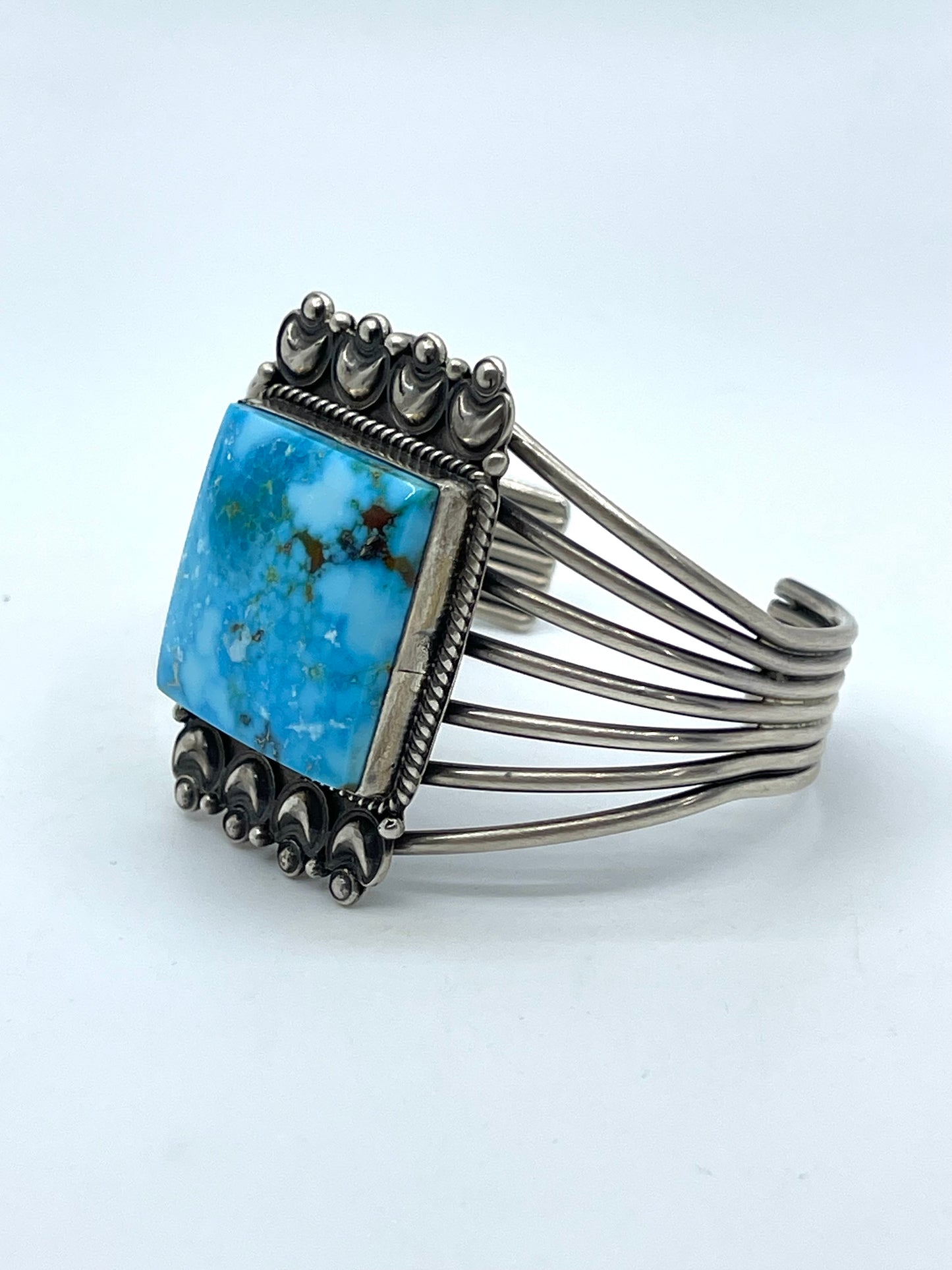 5.75"-7.25" High Grade Kingman Turquoise Cuff by Derrick Gordon, Navajo