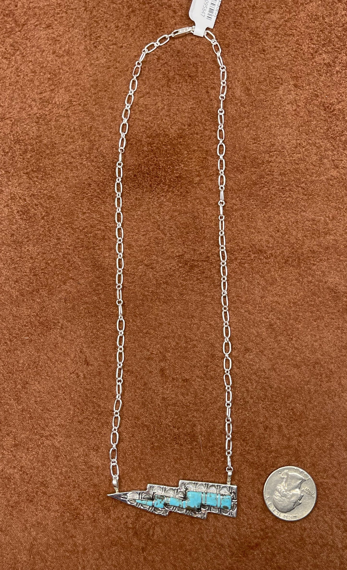18" Turquoise Inlay Lighting Bolt Necklace by Amanda Larry, Navajo
